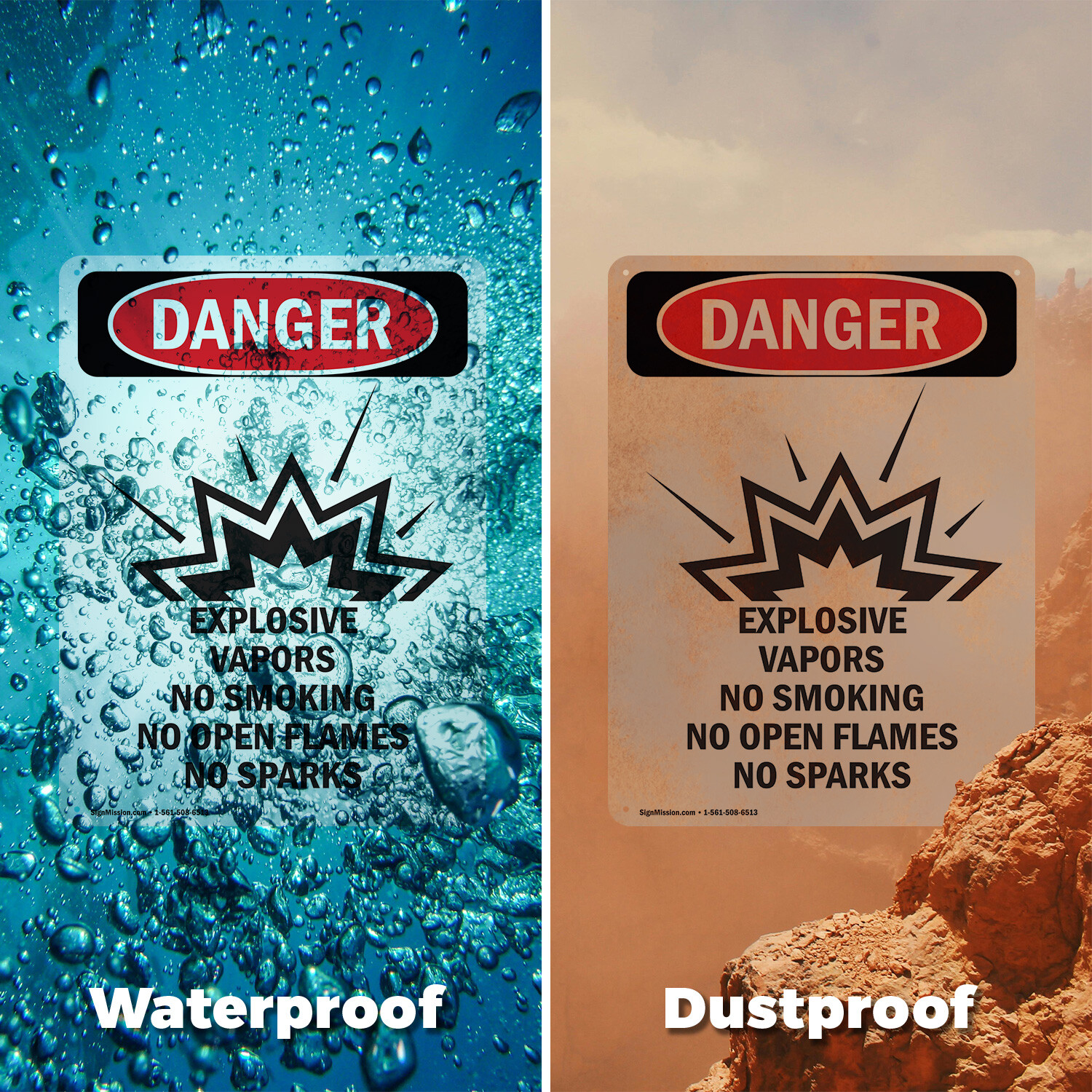 (2 Pack) Explosive Vapors No OSHA Danger Sign Decal Metal Plastic