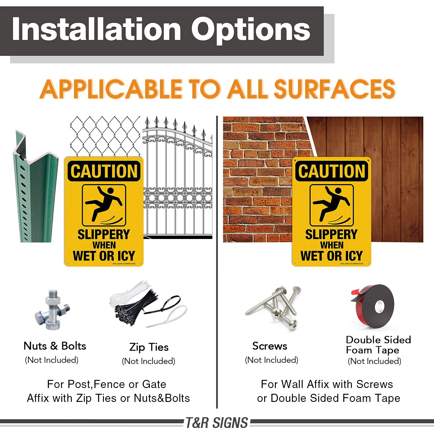 2 Pack Slippery When Wet Or ICY Sign, Caution Sign, 10″ x 7″ Rust Free, UV Prote