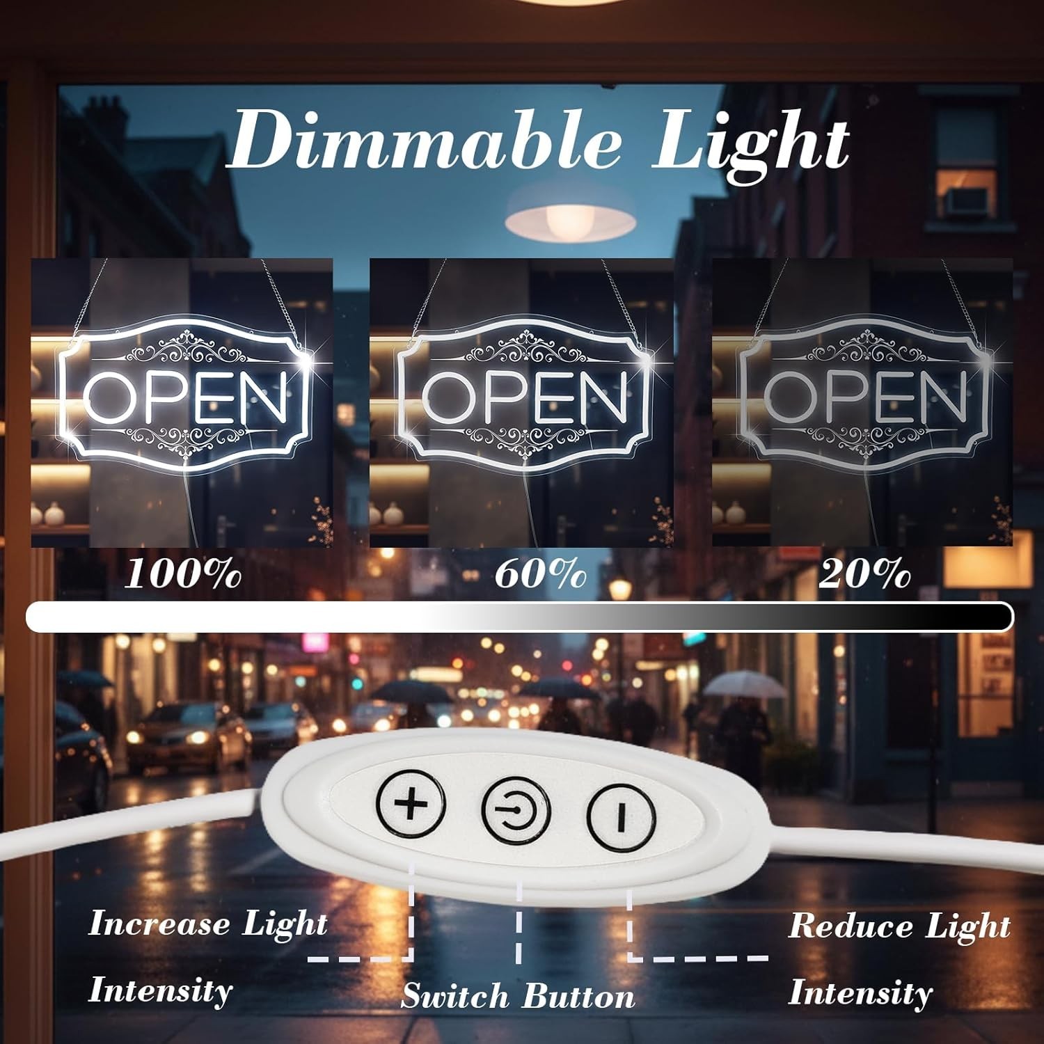 Open Sign for Business, LED Dimmable Neon Open Sign with 12V/2A Adapter, 16.5″ x