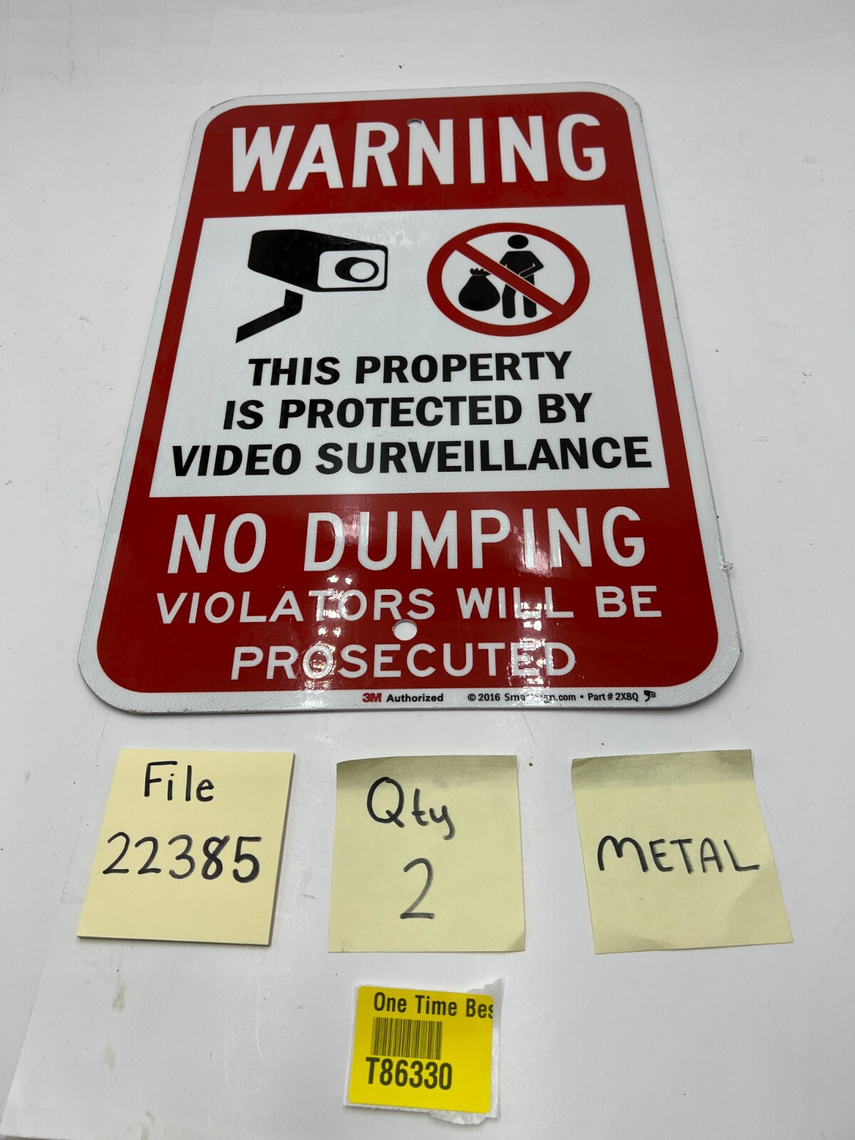(QTY 2) SmartSign 2X8Q No Dumping Property Video Surveillance Violators 12×18