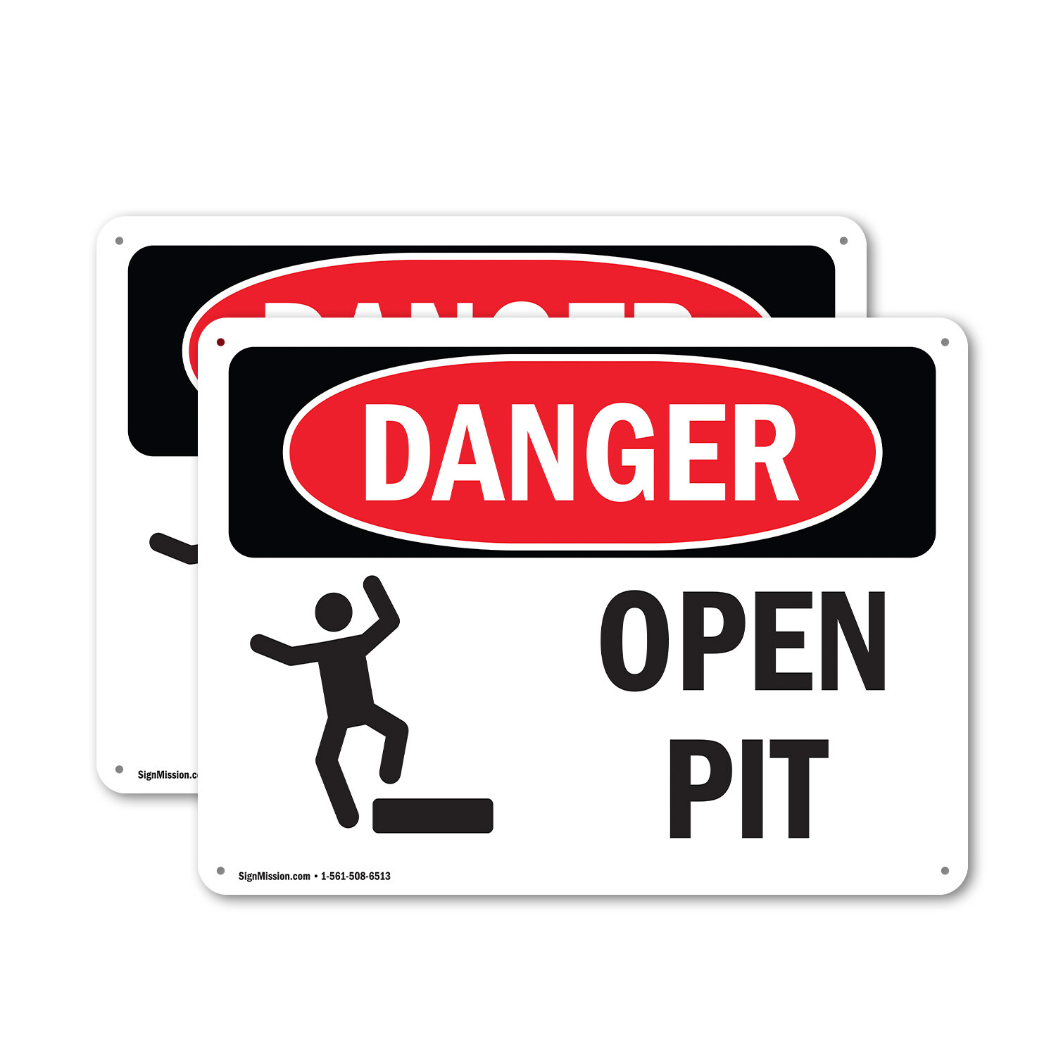 (2 Pack) Open Pit OSHA Danger Sign Decal Metal Plastic