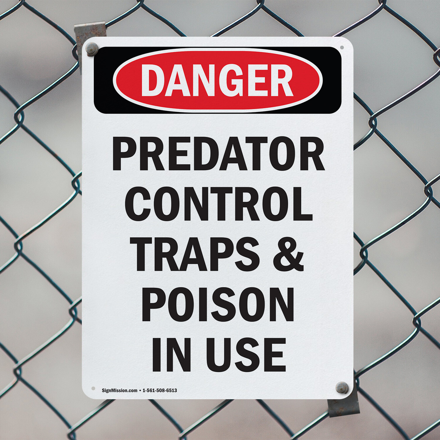 (2 Pack) Portrait Predator Control Traps OSHA Danger Sign Decal Metal Plastic