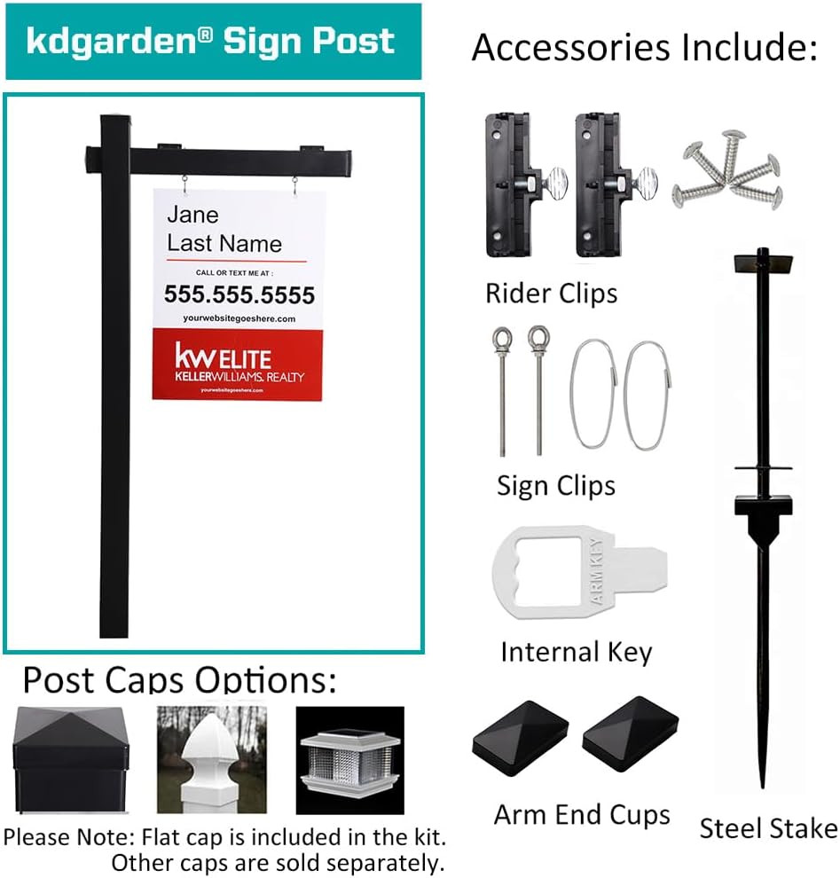 Vinyl PVC Black Real Estate Sign Post with Flat Cap 6ft. (4″x 4″x 72″) Realtor Y