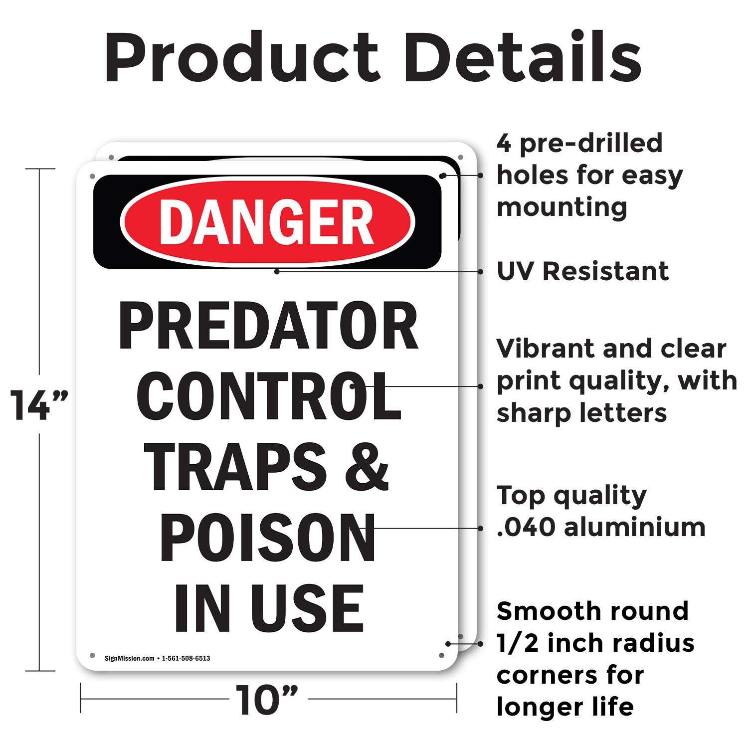 (2 Pack) Portrait Predator Control Traps OSHA Danger Sign Decal Metal Plastic