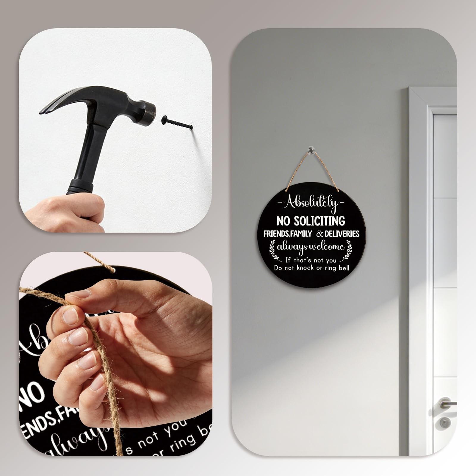 Wooden Sign for Front Door – No Soliciting, Don’t Knock or Ring Black