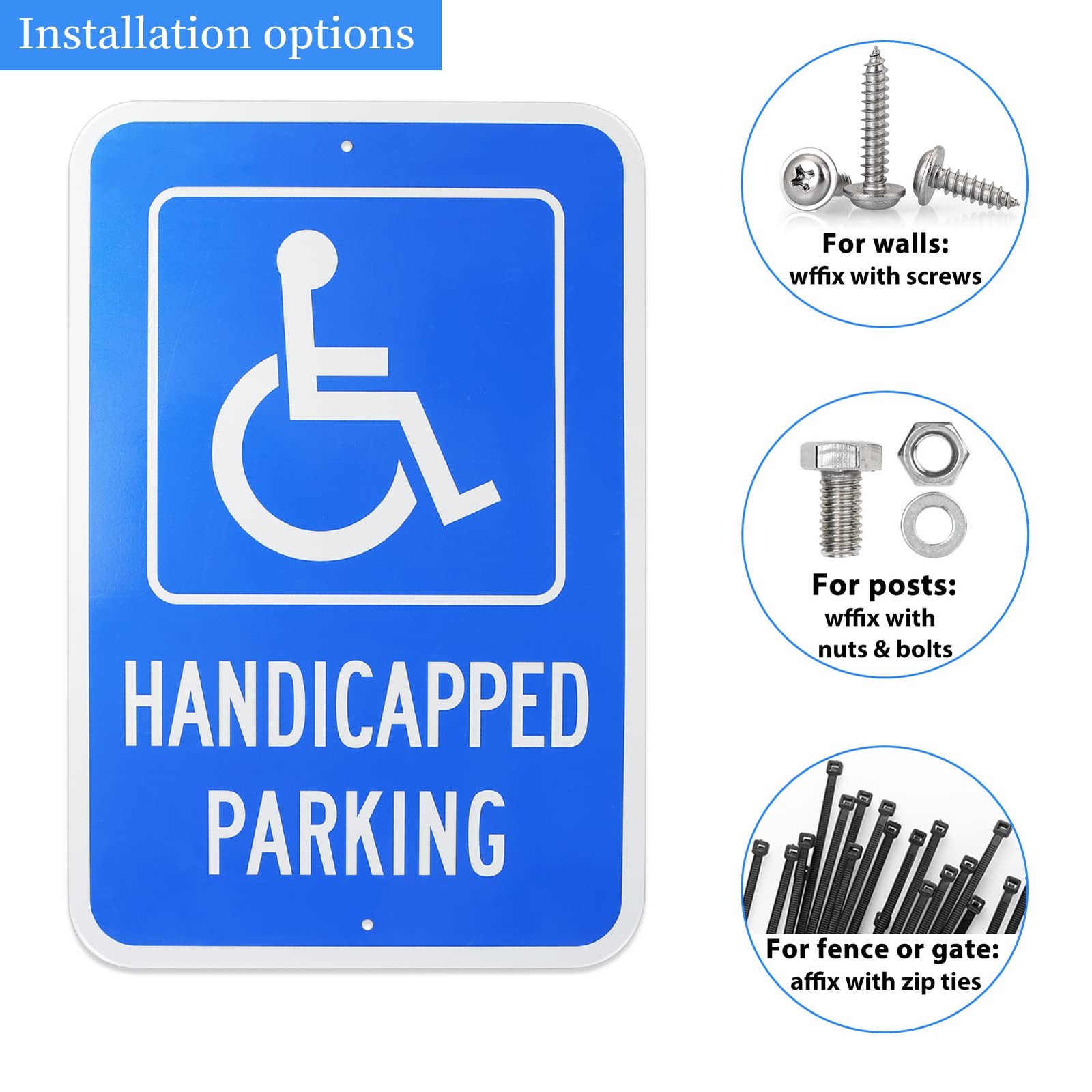 2 PCS Handicap Parking Sign Reserved 18×12 Inch Reflective Aluminum