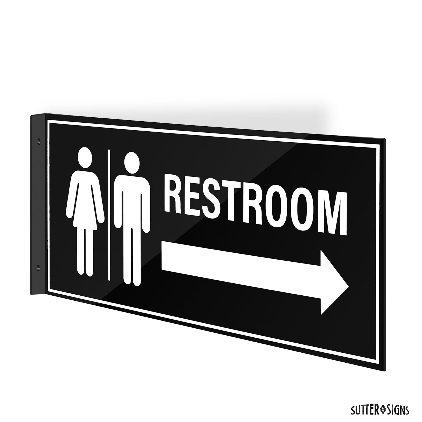 2pk Restroom Sign with Arrow | Wall Mounted Projecting Double Sided Unisex Re…