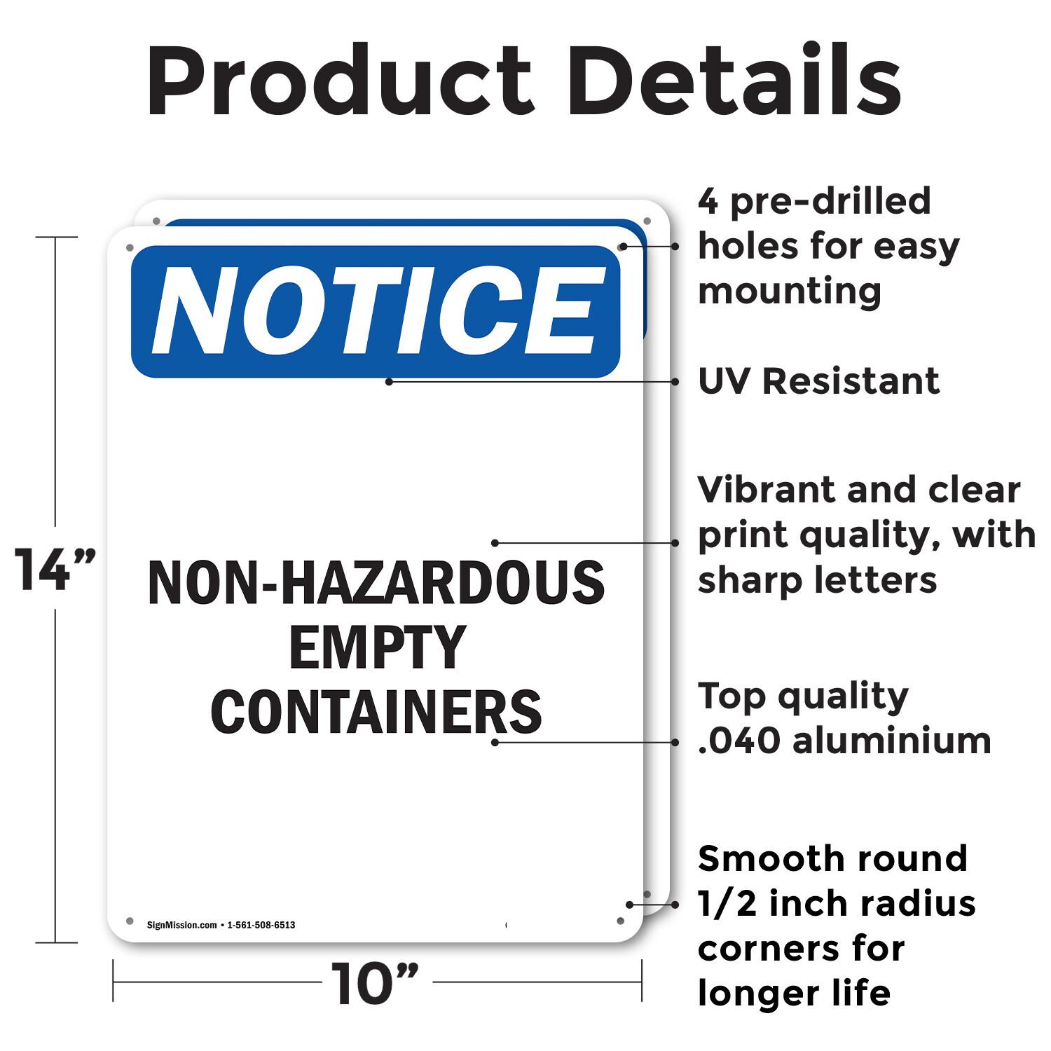(2 Pack) Non-Hazardous Empty Containers OSHA Notice Sign Decal Metal Plastic