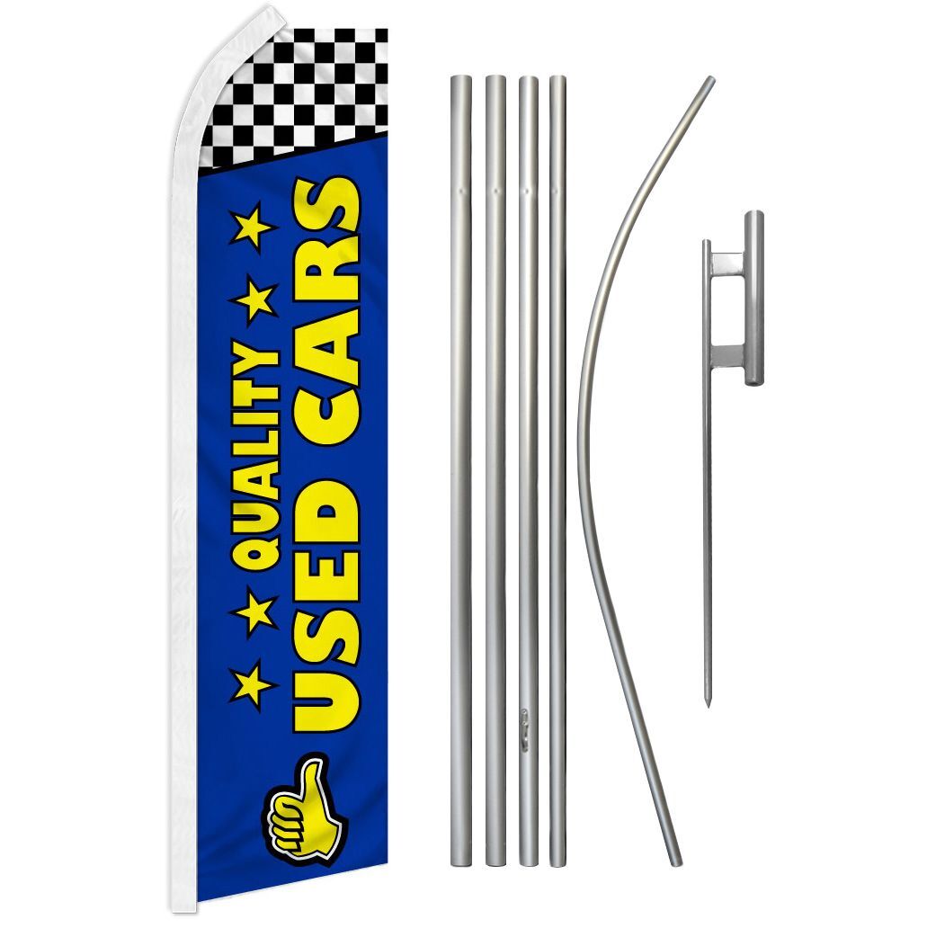 “QUALITY USED CARS” Advertising Super Flag & Pole Kit auto dealership bl