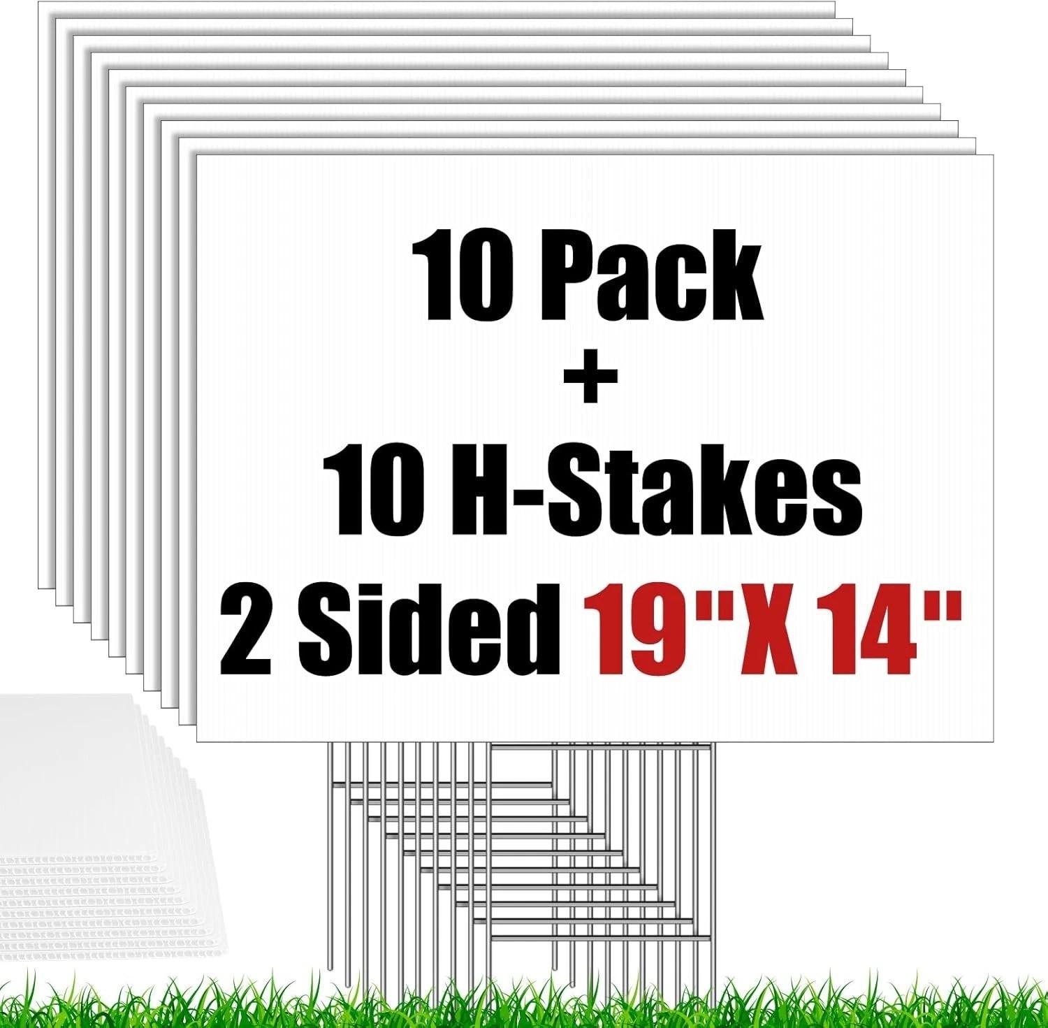 Commercial Quality 10 Blank Yard Signs 19×14 inches with Easy-Mount Metal Stakes