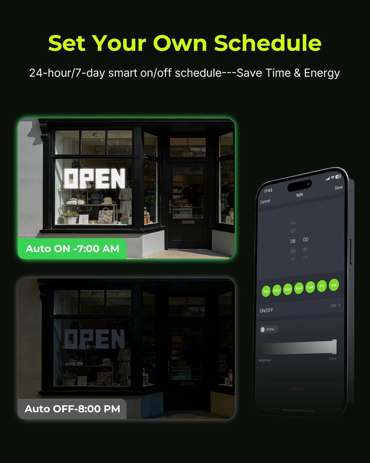 Large 43″x14″ Dimmable LED Open Sign for Retail Shops & Cafes