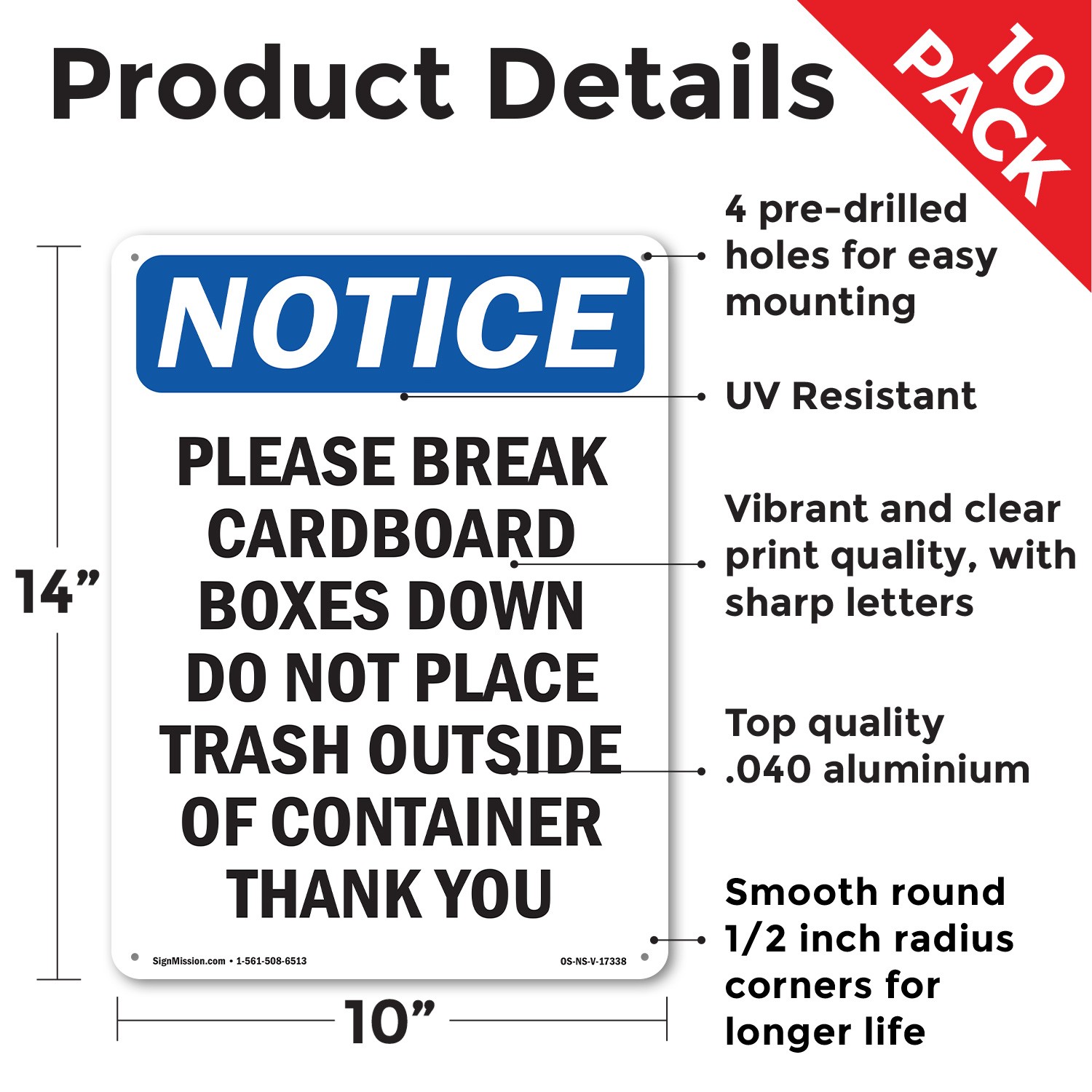 Please Break Cardboard Boxes Down OSHA Notice Sign Metal, Decal – 5 or 10 Pack