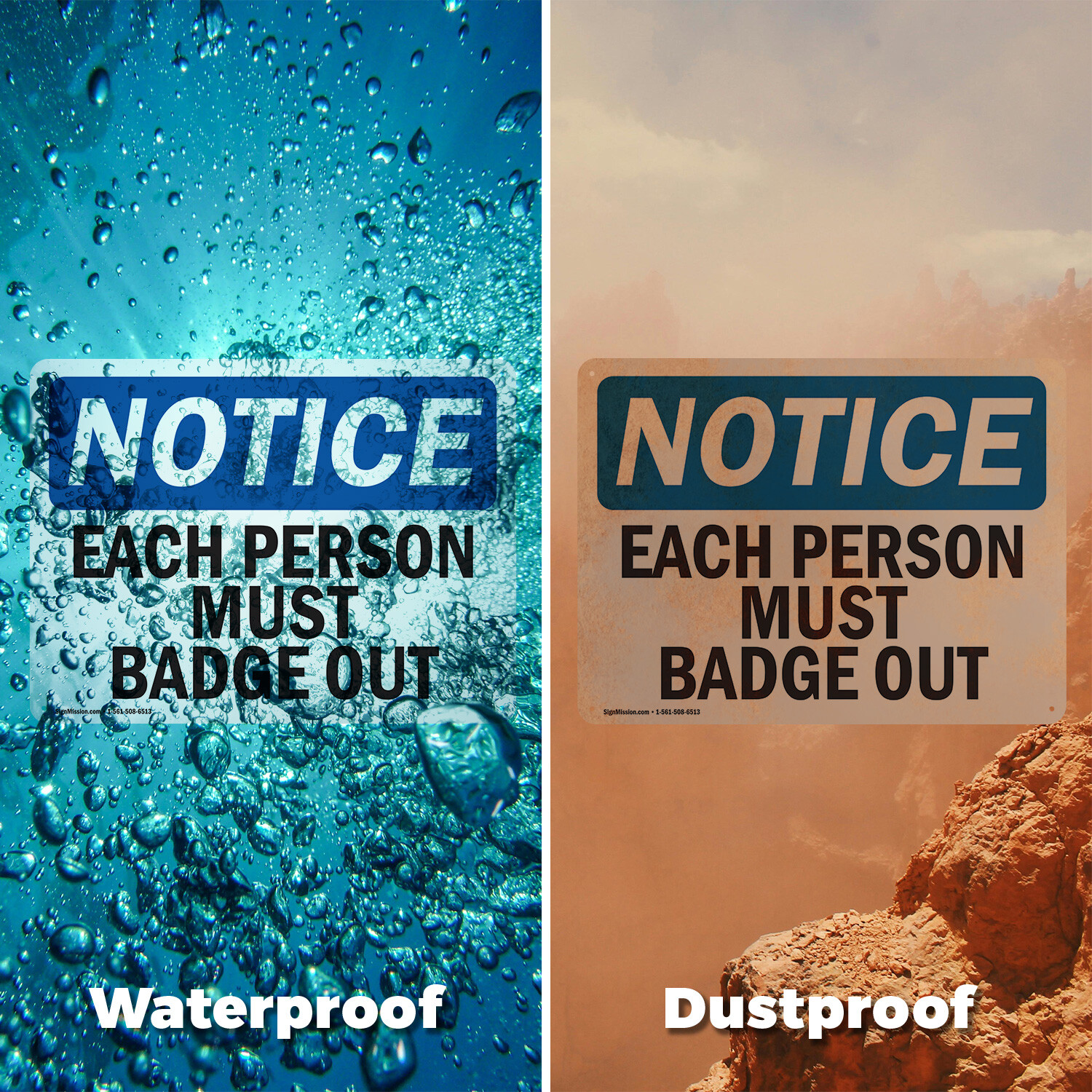 (2 Pack) Each Person Must Badge Out OSHA Notice Sign Decal Metal Plastic