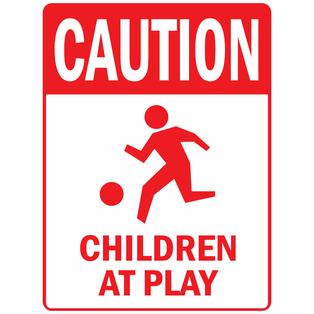 Aluminum Vertical Metal Sign Multiple Sizes Caution Children at Play Red
