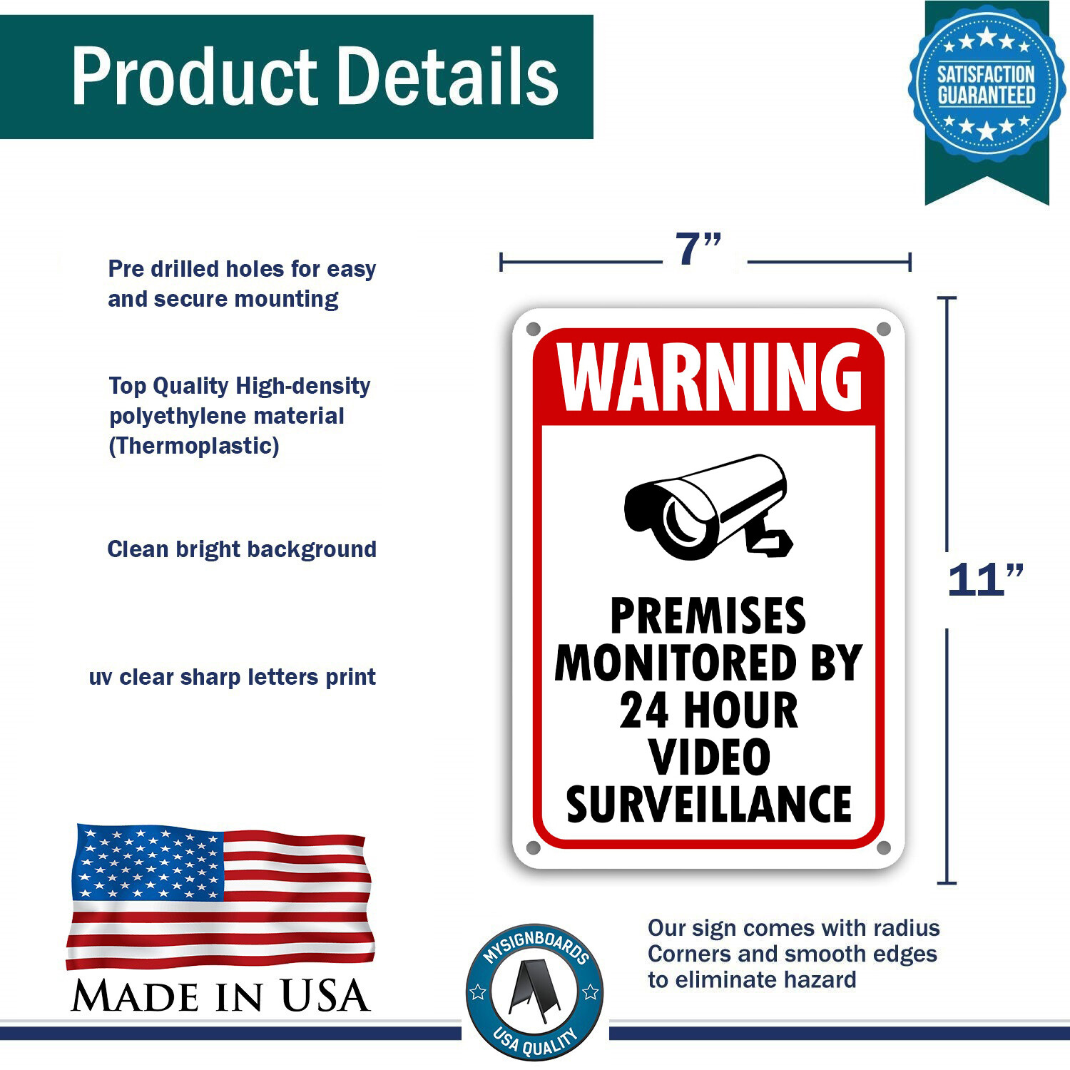WARNING SIGNS 24 HOUR VIDEO SURVEILLANCE SECURITY SIGN CCTV CAMERA SIGN NW