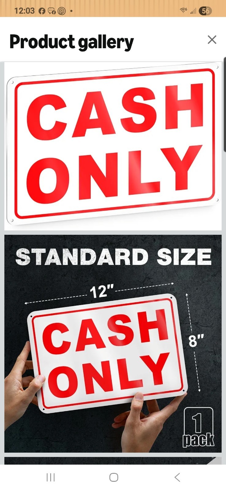 Cash Only Sign, 8 x 12 Inch Reflective Aluminum, No Credit CardPayment Notice