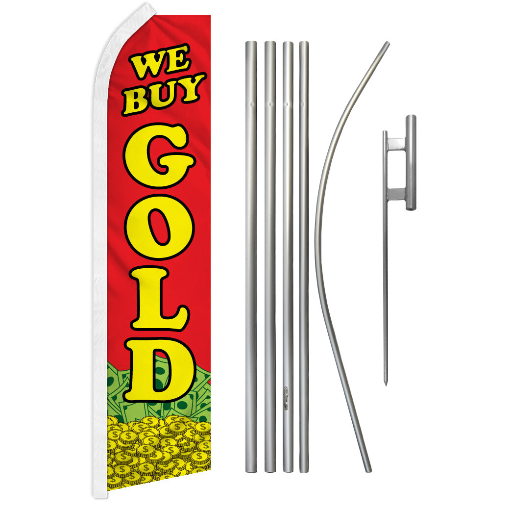 We Buy Gold Swooper Flutter Feather Advertising Flag Pole Kit Se Compra Oro Red