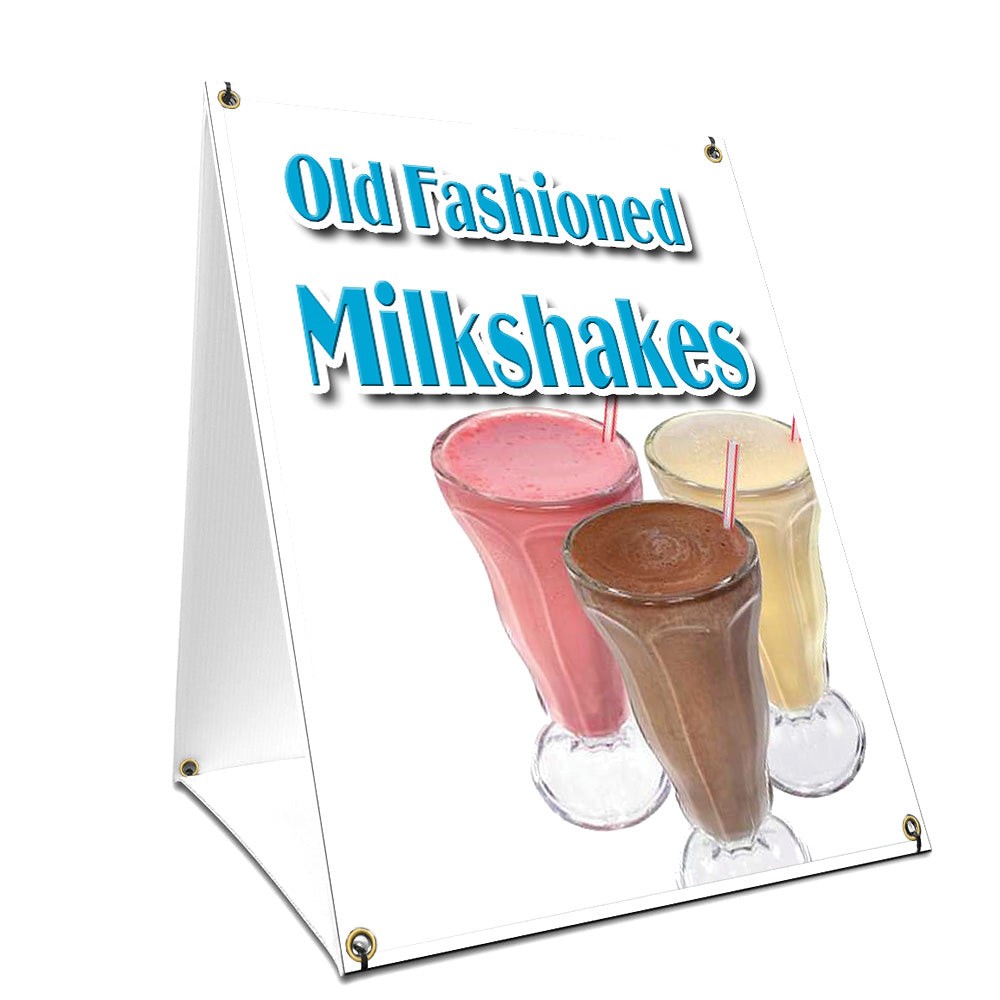 A-frame Sidewalk Old Fashioned Milkshakes Sign With Graphics On Each Side