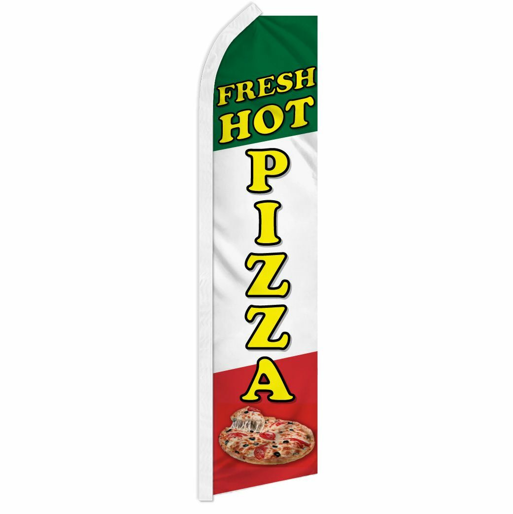 “FRESH HOT PIZZA” advertising super flag swooper banner business food concession