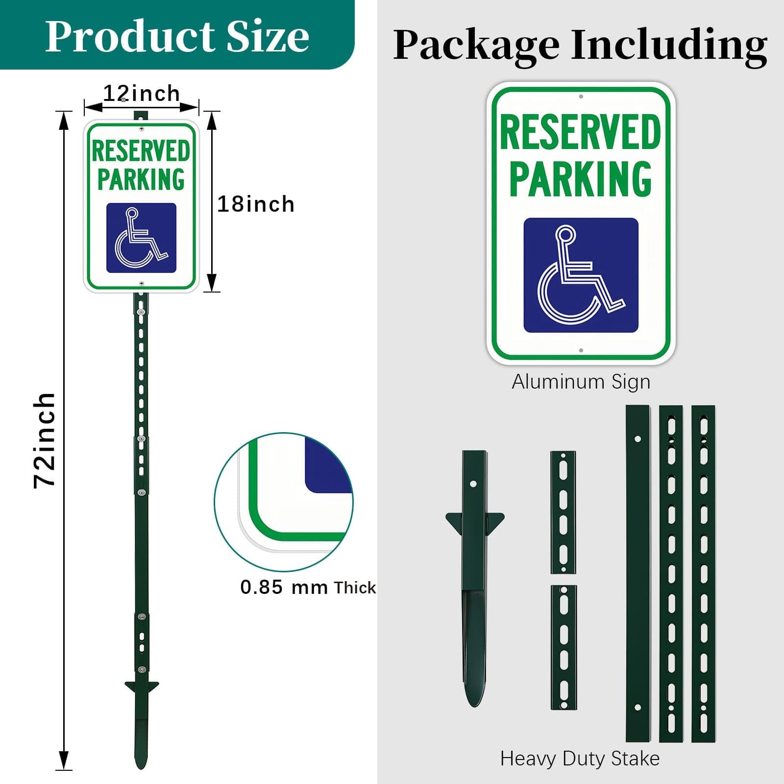6′ Tall DIY Reserved Parking Sign 12×18 Inch Reflective Aluminum Stake Green