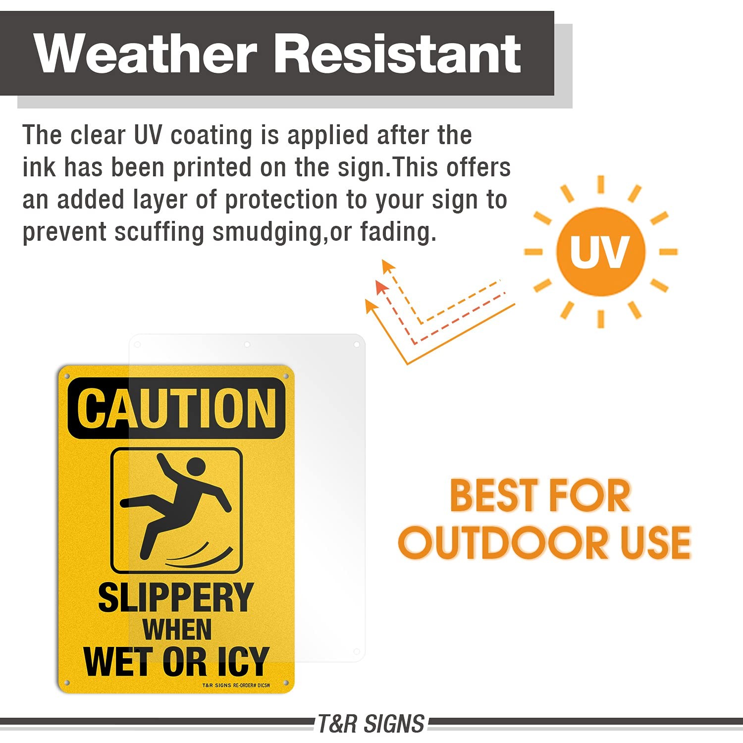 2 Pack Slippery When Wet Or ICY Sign, Caution Sign, 10″ x 7″ Rust Free, UV Prote