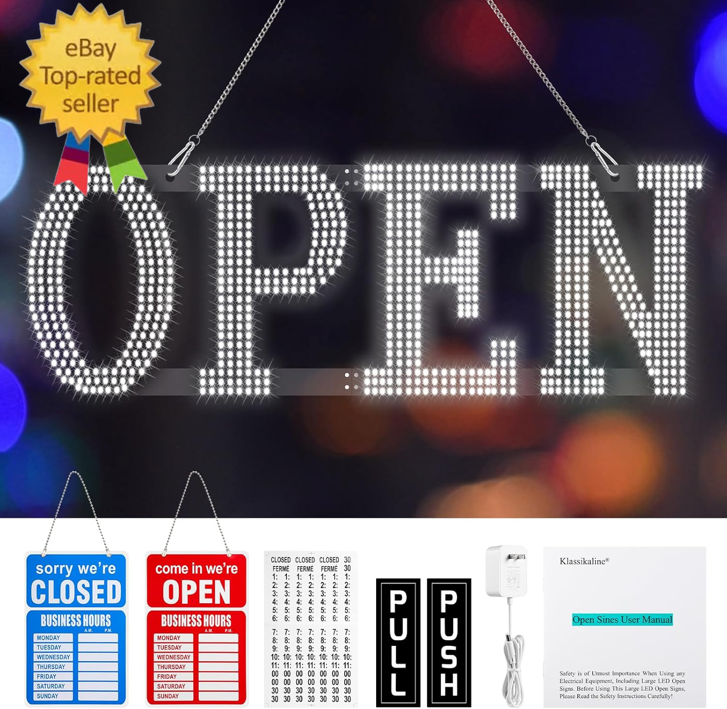 Open Signs for Business, 40″L X 14″W Inch Ultra Bright Large LED Open Signs Bus