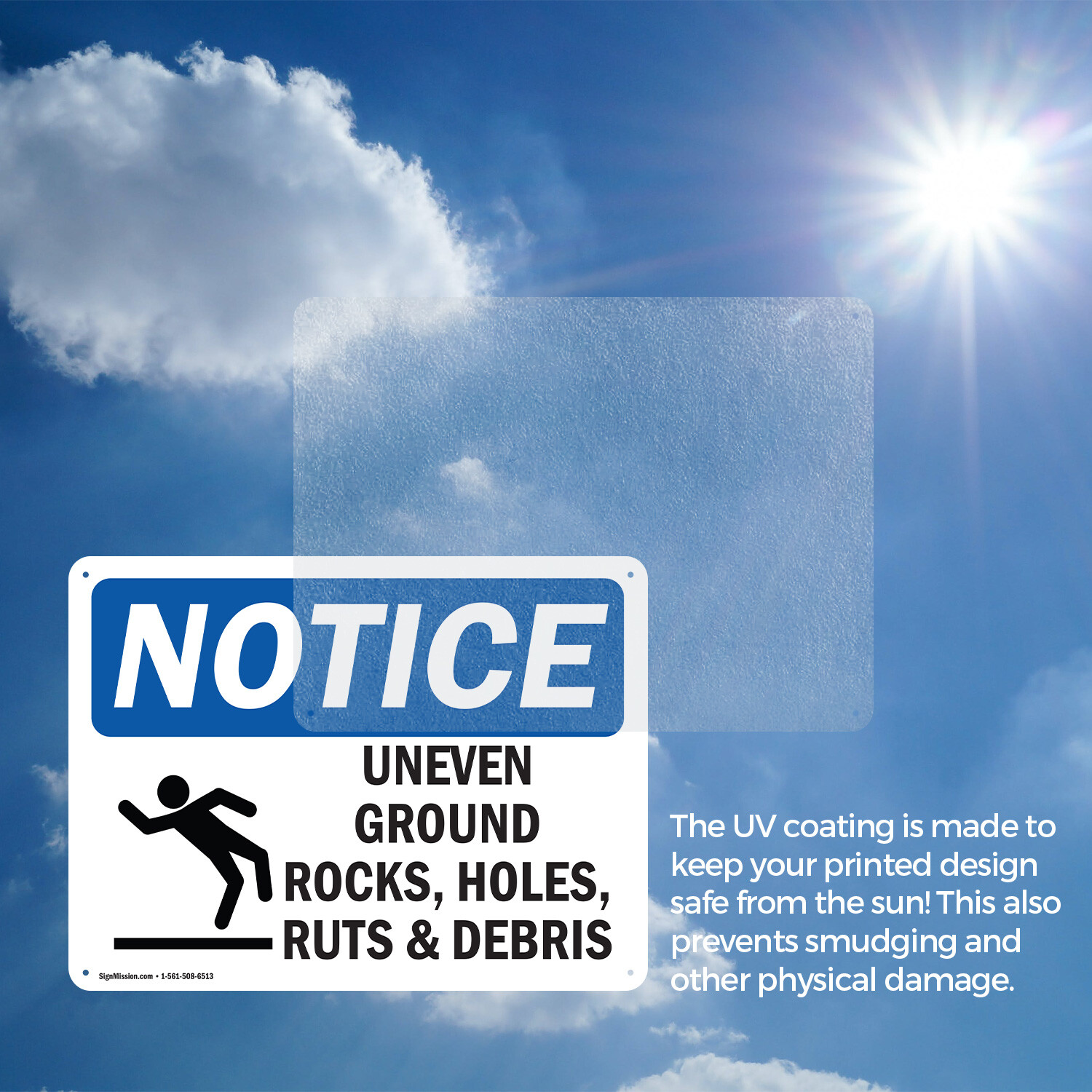 (2 Pack) Uneven Ground Rocks Holes OSHA Notice Sign Decal Metal Plastic