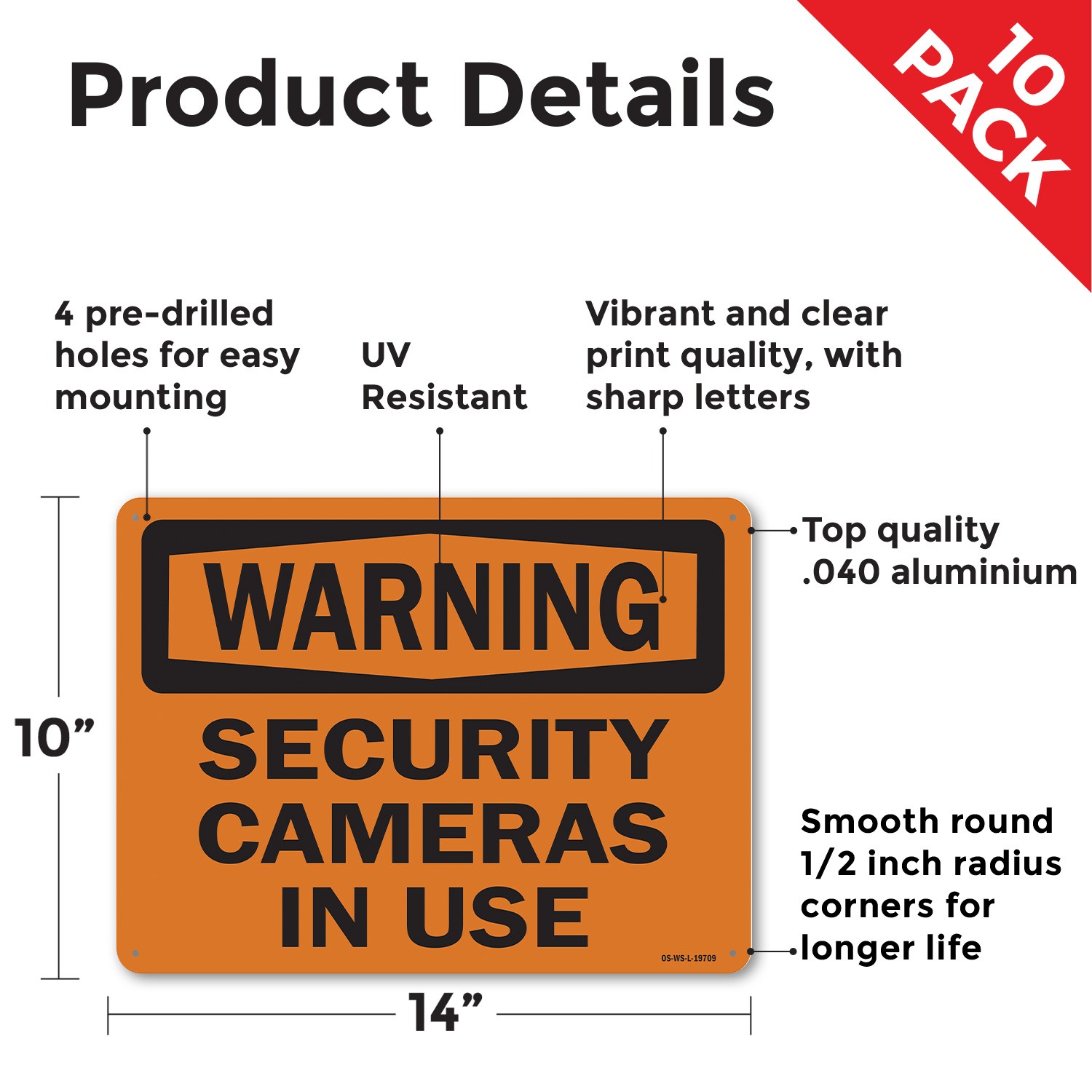Security Cameras In Use OSHA Warning Sign Metal, Plastic, Decal – 5 or 10 Pack