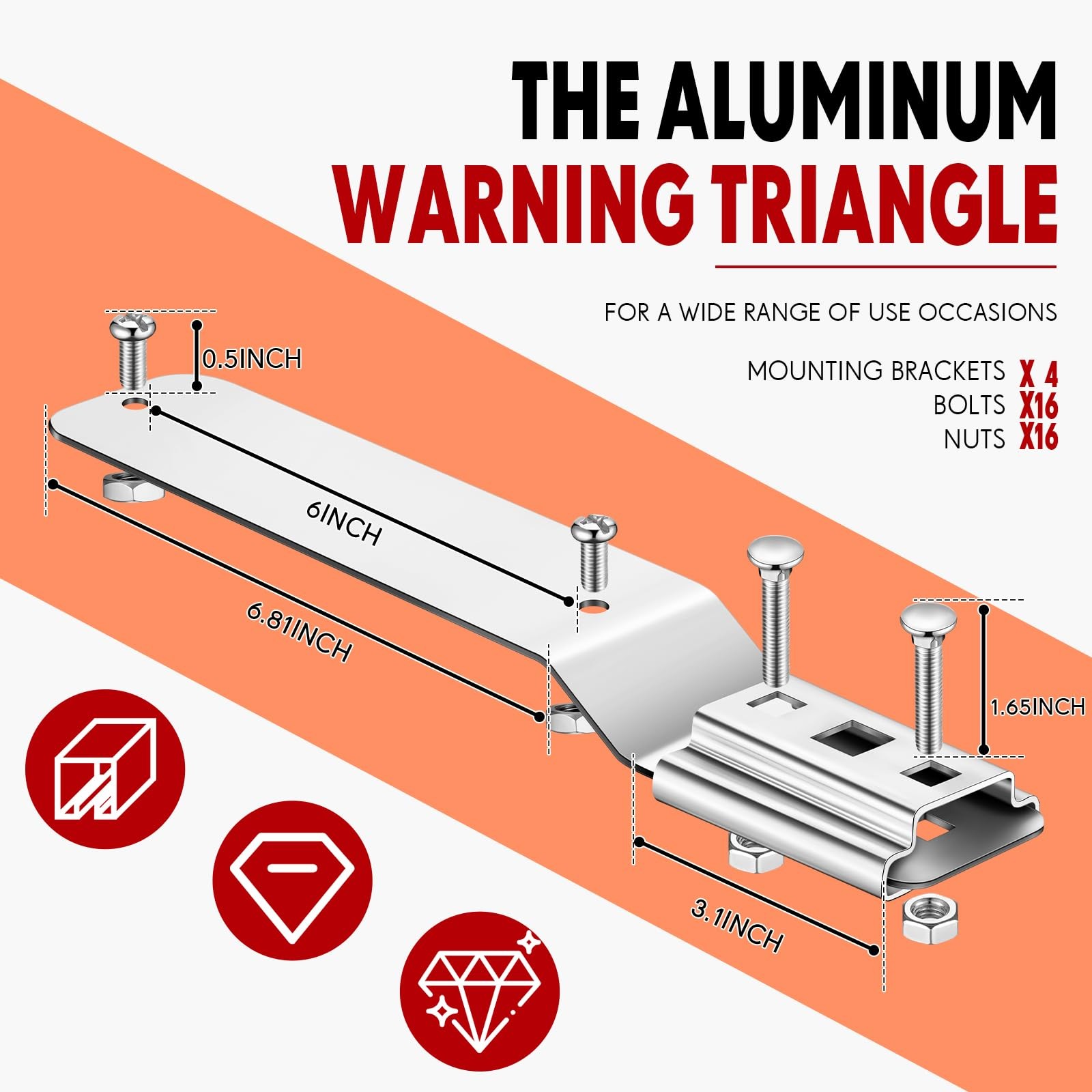4 Sets Slow Moving Vehicle Sign 14 x 16 Inch Aluminum Triangle SMV Warning