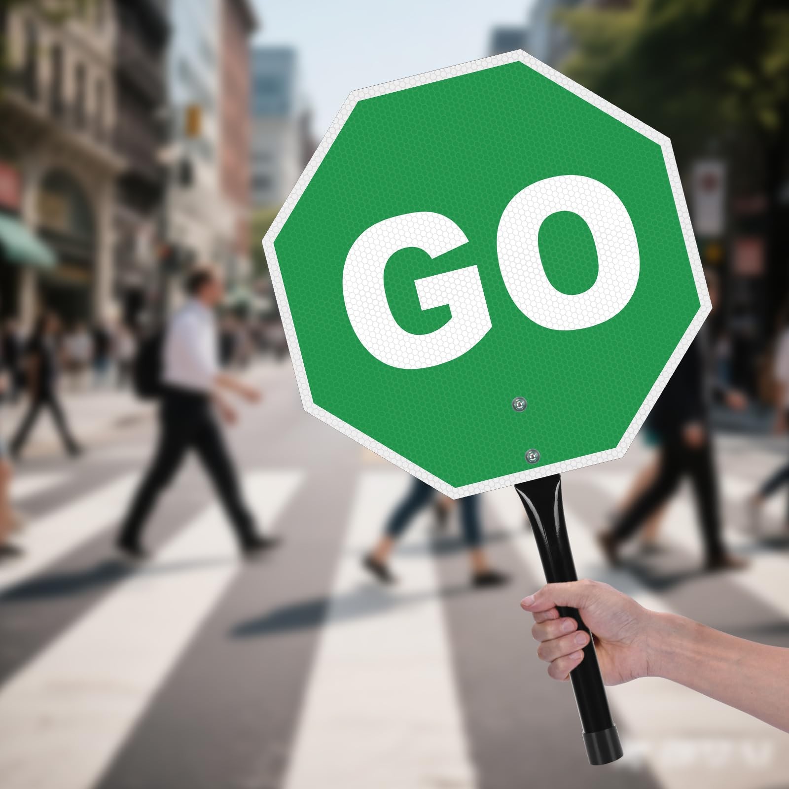 12×12 Inch Stop Go Sign With Handle Reflective Aluminum Double Sided Traffic
