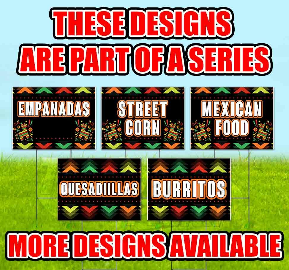 TAQUITOS 18×24 Yard Sign WITH STAKE Corrugated Plastic Bandit Lawn MEXICO FIESTA