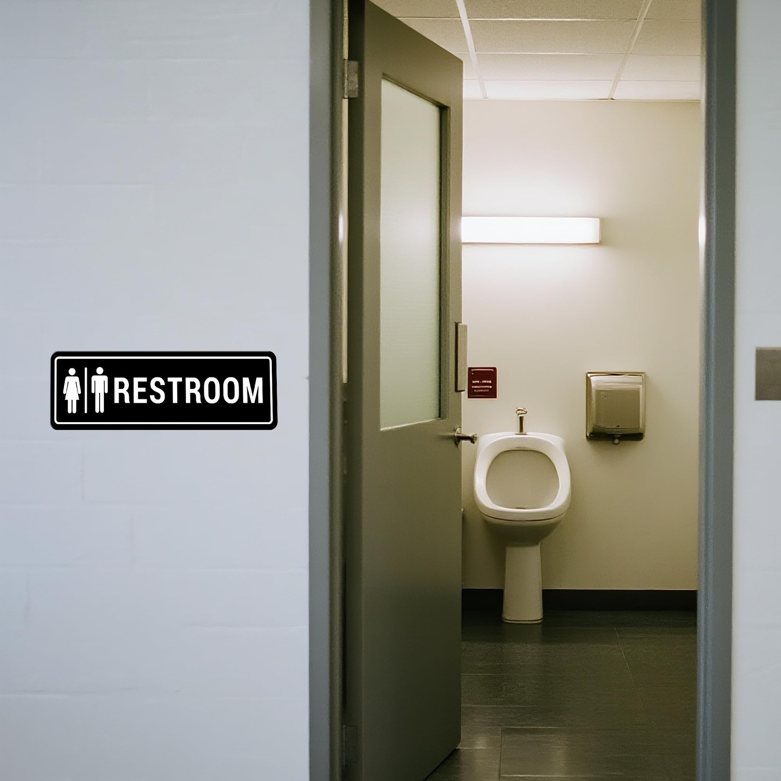 Restroom Sign – (2 Pack) Restroom Signs for Business with Strong -Adhesive, B