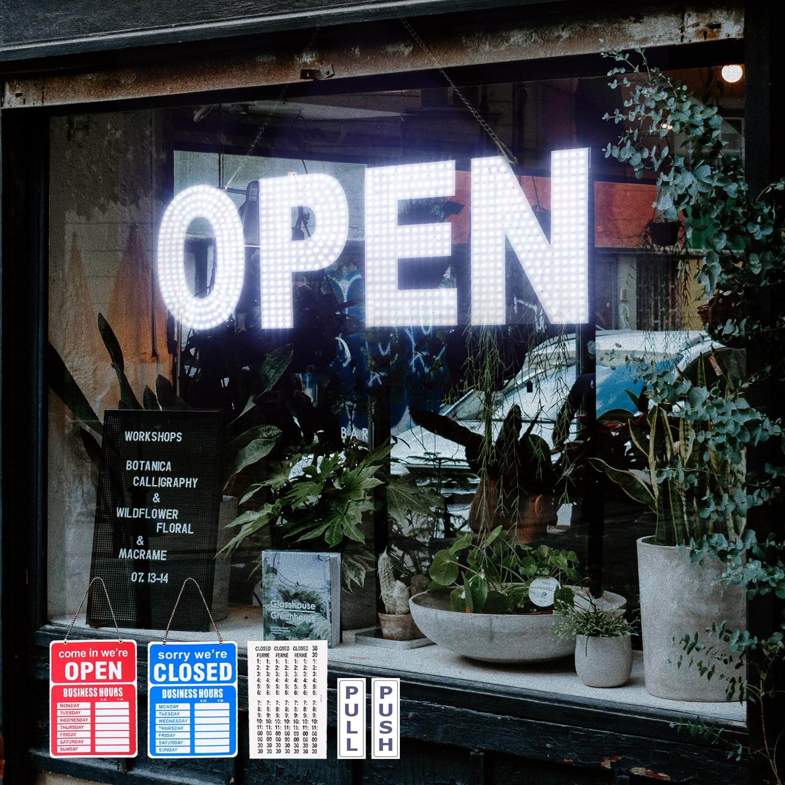 Dimmable LED Open Sign 30″x10″ for Business, Salon, Gym, Store, Bar, Hotel