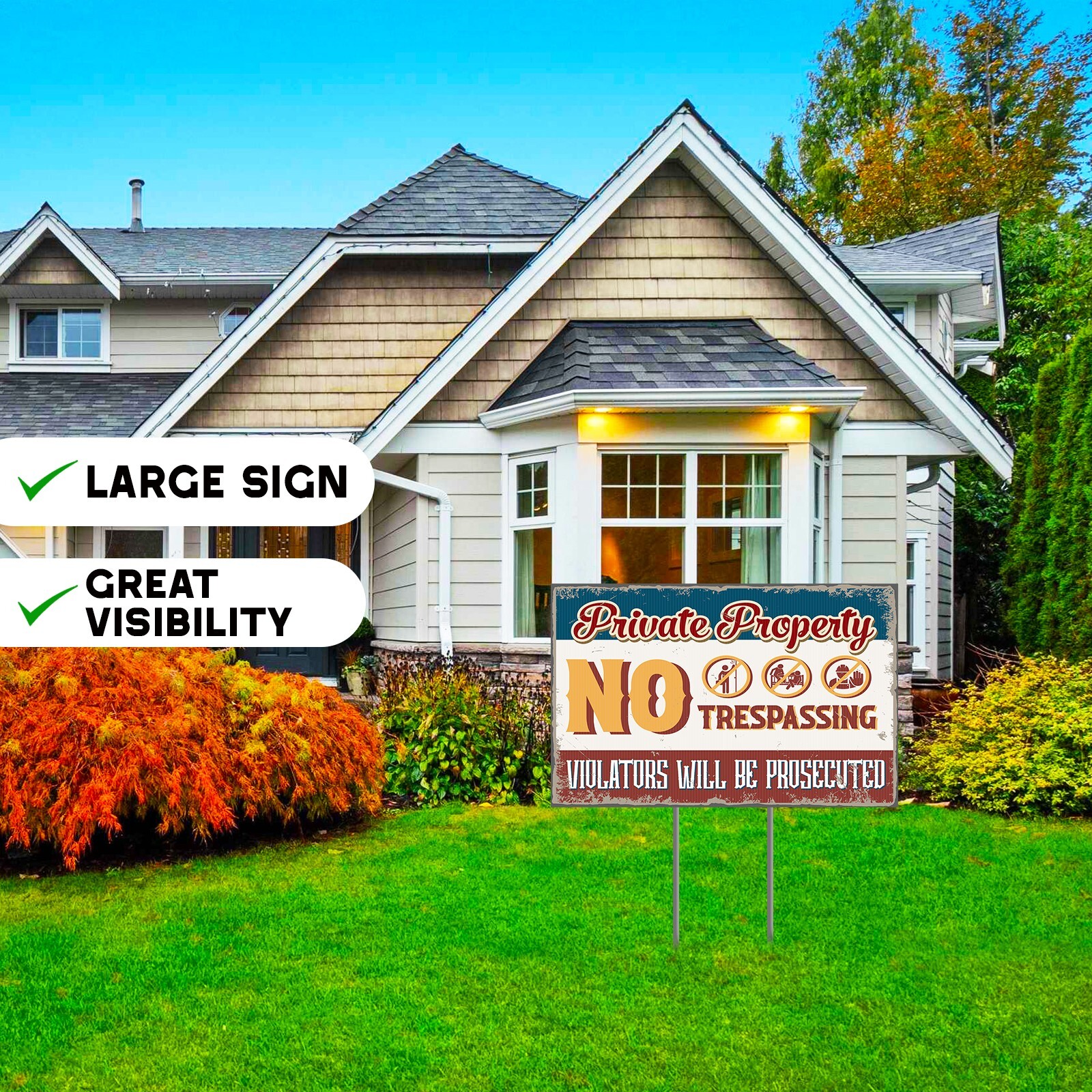 Private Property No Trespassing Signs with H-Stakes, Protect Your Home Yard Sign