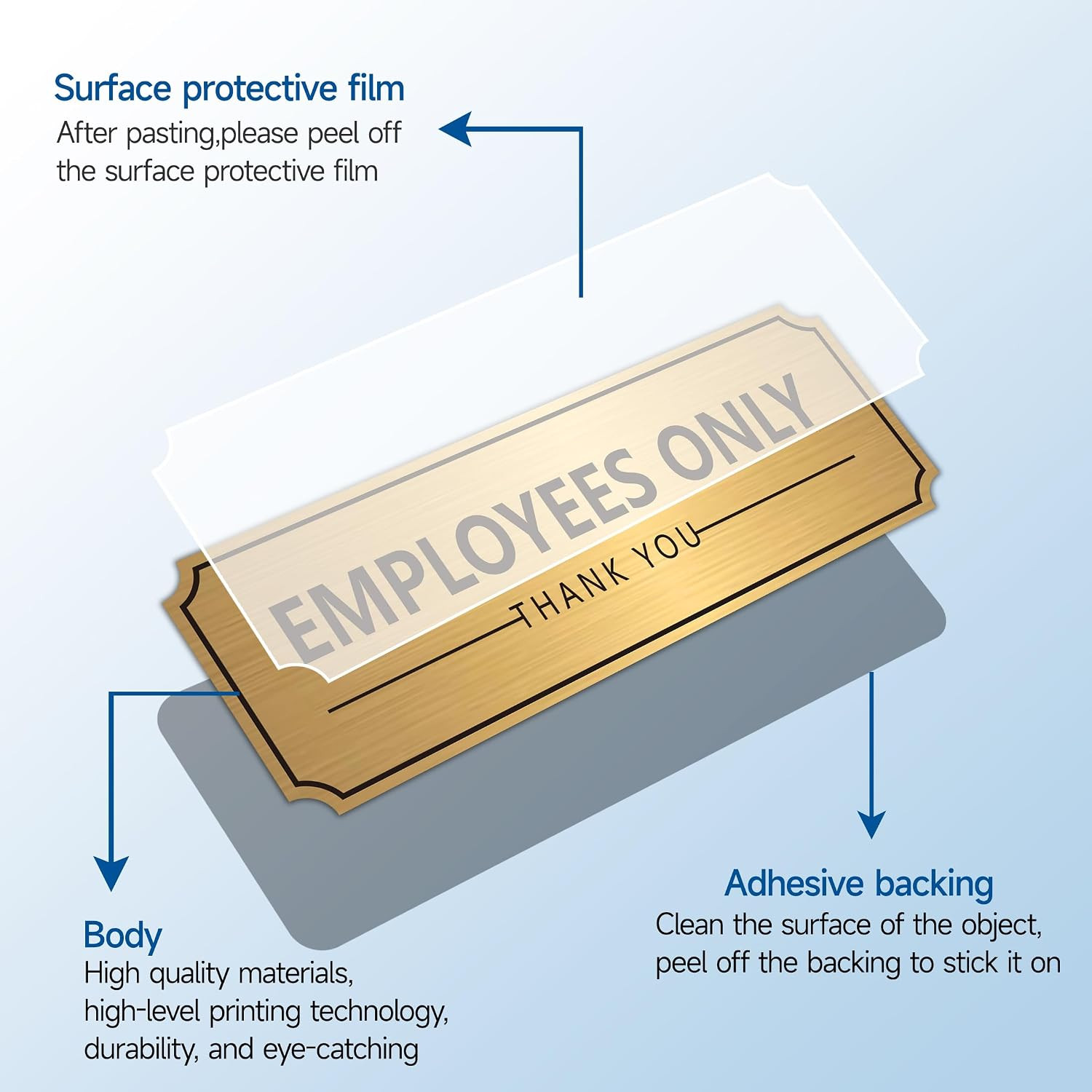 Employees Only Sign Sticker for Door,Self-Adhesive Brushed Gold Staff Only | Wea
