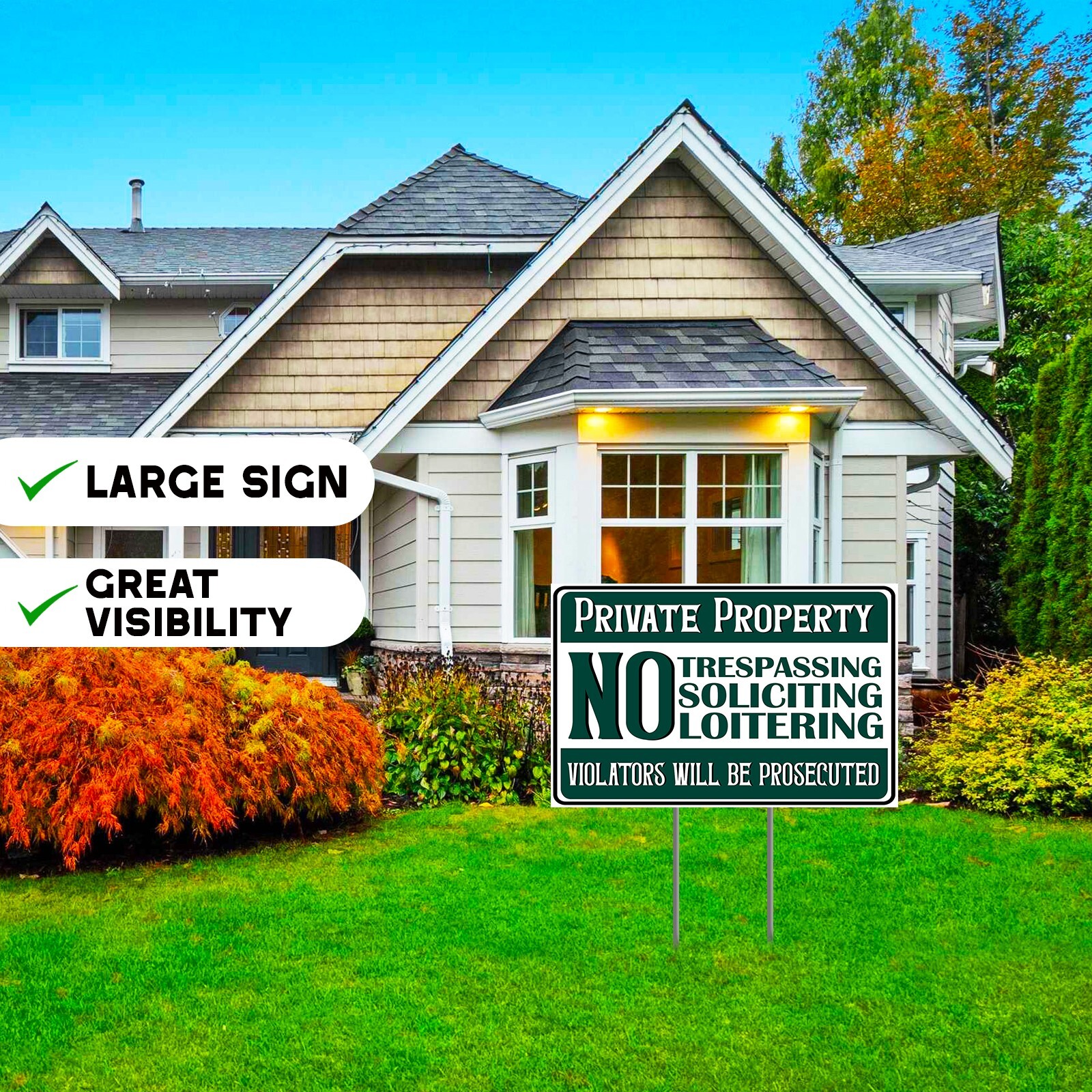 Private Property No Soliciting Loitering Trespassing Yard Sign For Home Garden