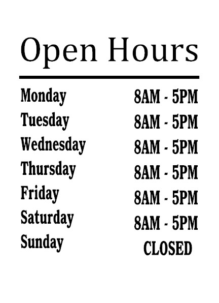 Custom Business Store Hours Sign Decal Sticker 12×18 EXTERIOR Window Door