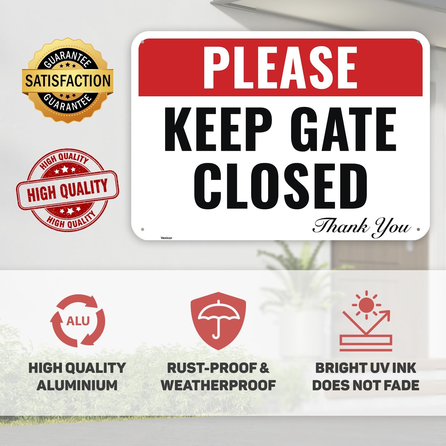 Please Keep Gate Closed Sign 2 PC 10×7 Inches Aluminum Close Gate Thank You