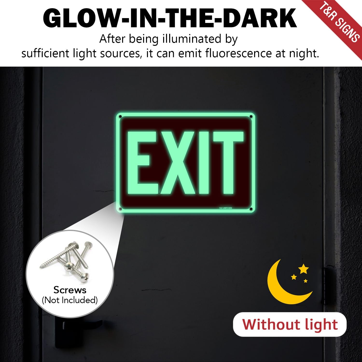 T&R Exit Sign – 2 Pack – 10 x 7 Inches Rust Free .040 Aluminum Glow-In-The-Da…