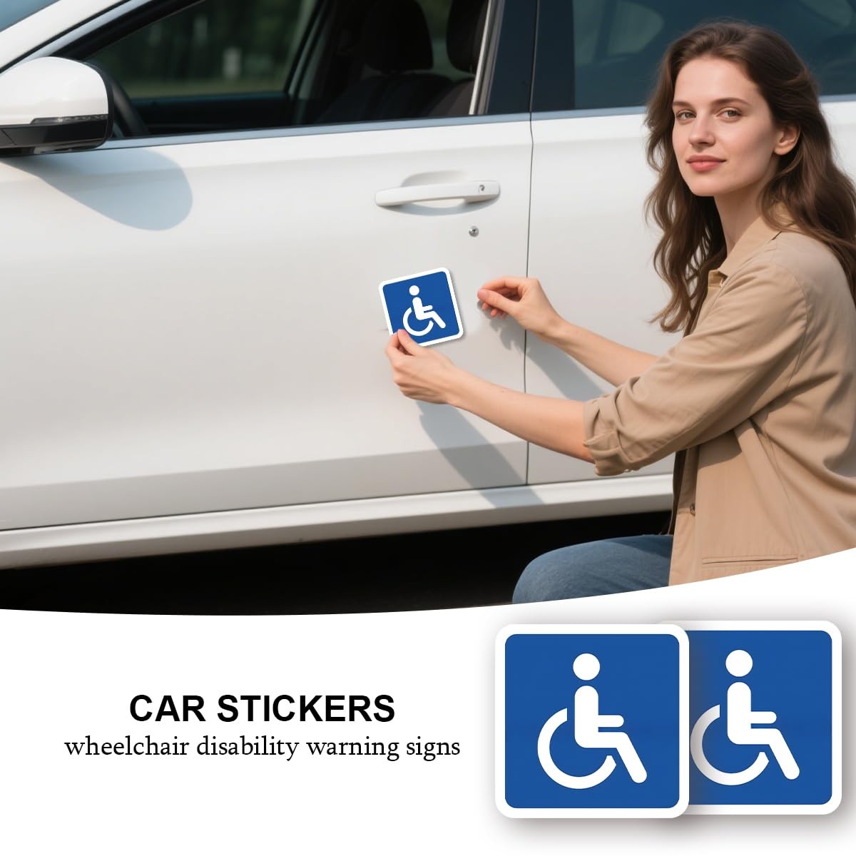 FALVFUN Car Handicap Parking Sign, 2PCS Reflective Magnetic Square, Blue