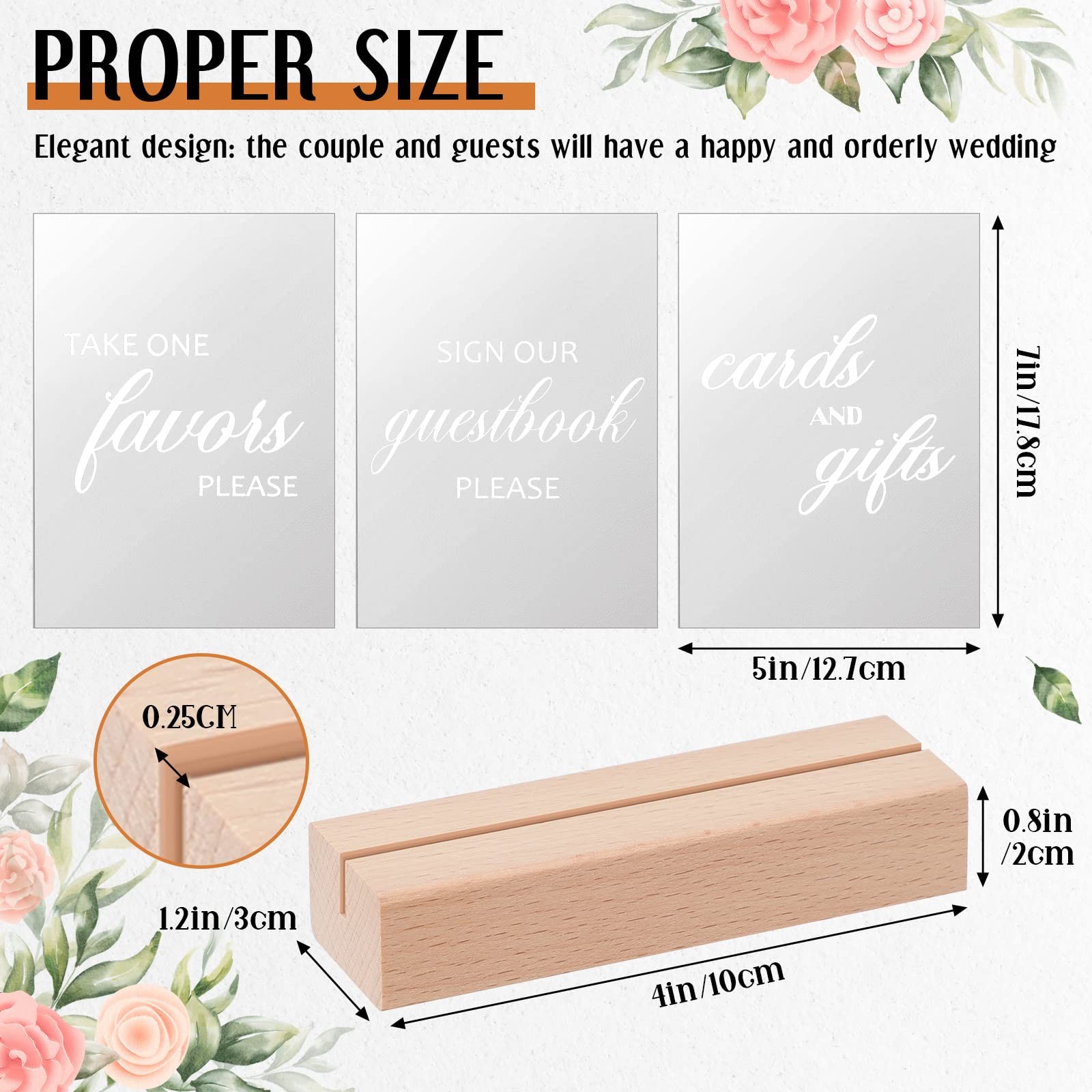 3 PCS 5×7 Inch Acrylic Wedding Signs with Stands for Guest Book, Gifts Table