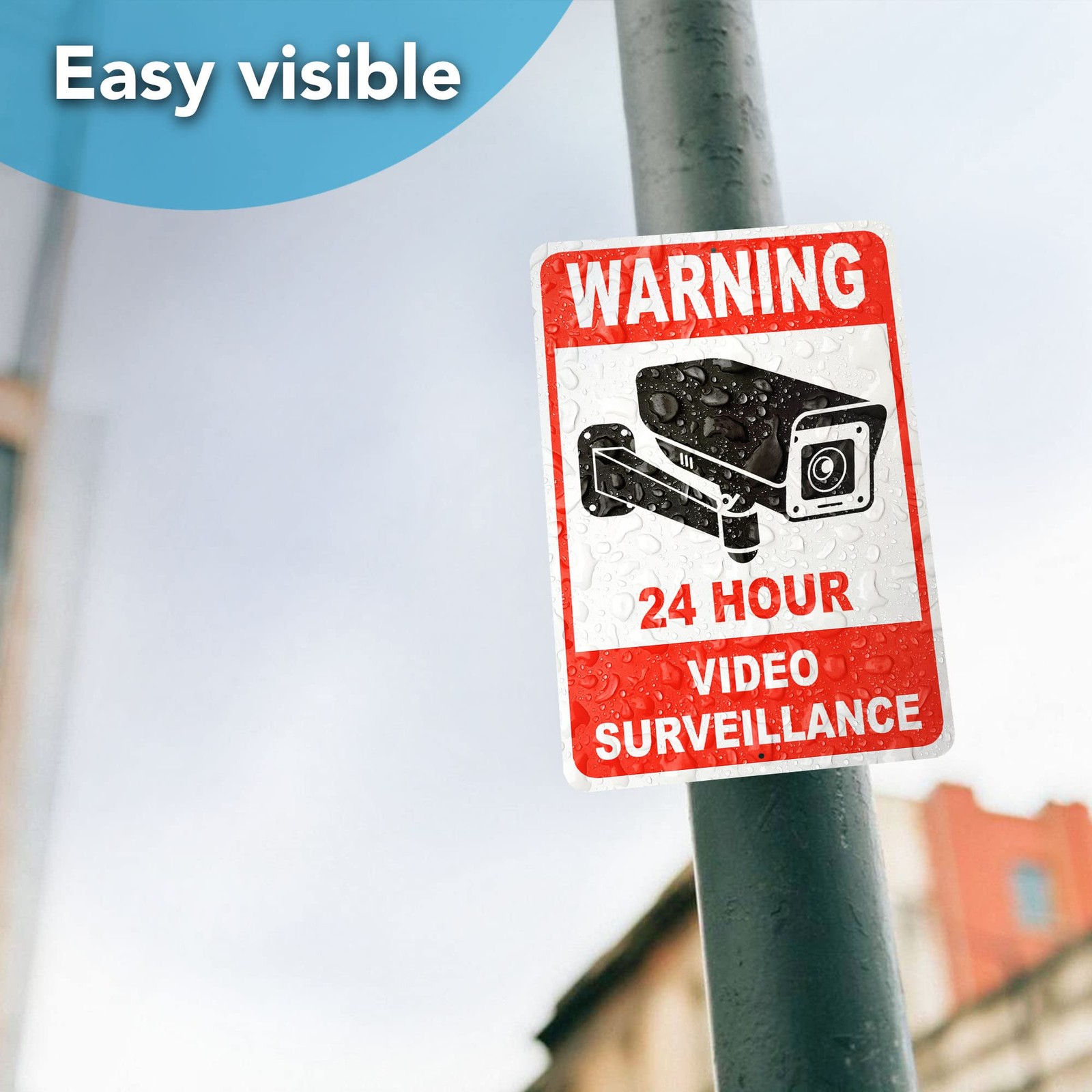 2 PC Video Surveillance Sign, 7×10 Aluminum Warning 24 Hour Security Camera S…