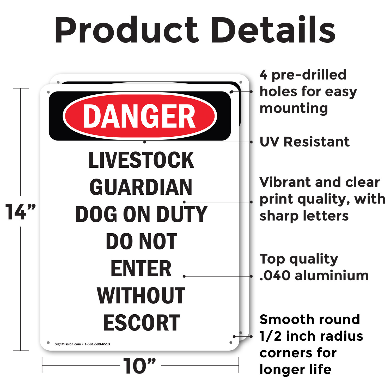 (2 Pack) Livestock Guardian Dog On Duty OSHA Danger Sign Decal Metal Plastic