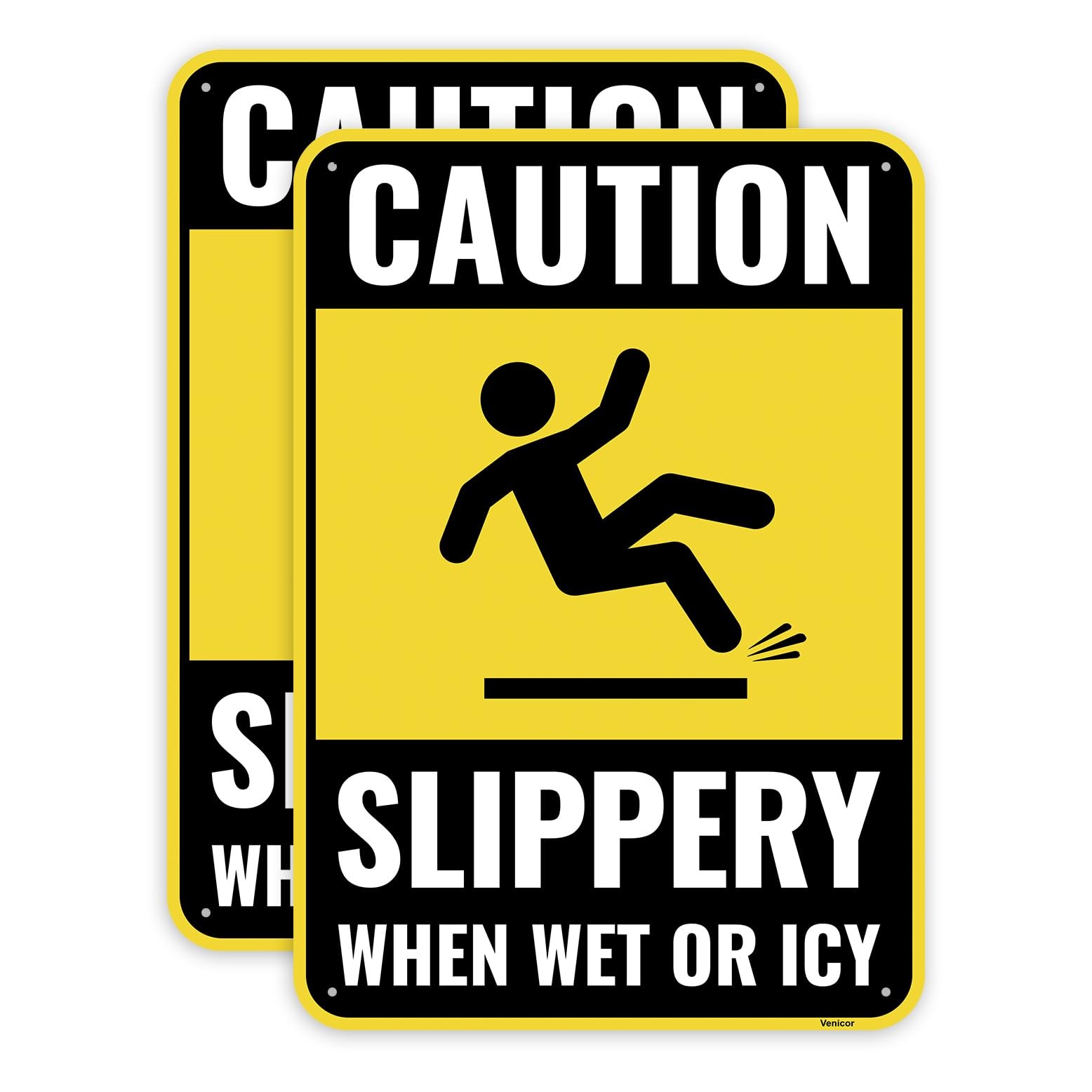 2PC Caution Slippery When Wet Or Icy Sign, 10 x 7 Inches – Aluminum