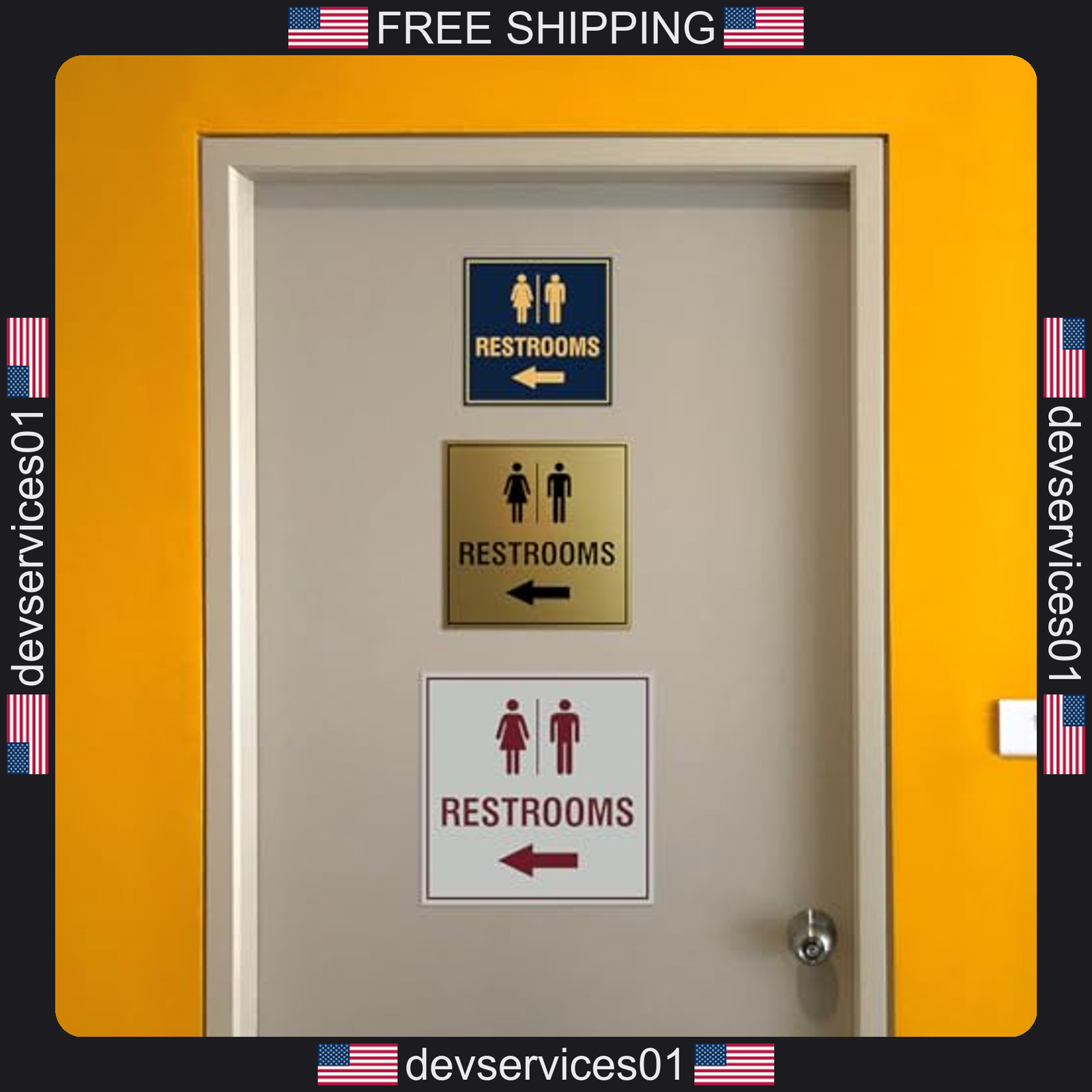 1 Pack Restroom Sign with Adhesive Tape Brushed Silver Plastic
