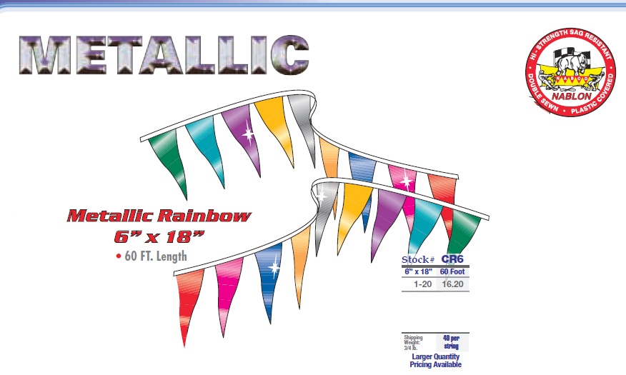 Metallic Pennant Flag Streamers Multi Color 60 Feet High Quality -40 Per String