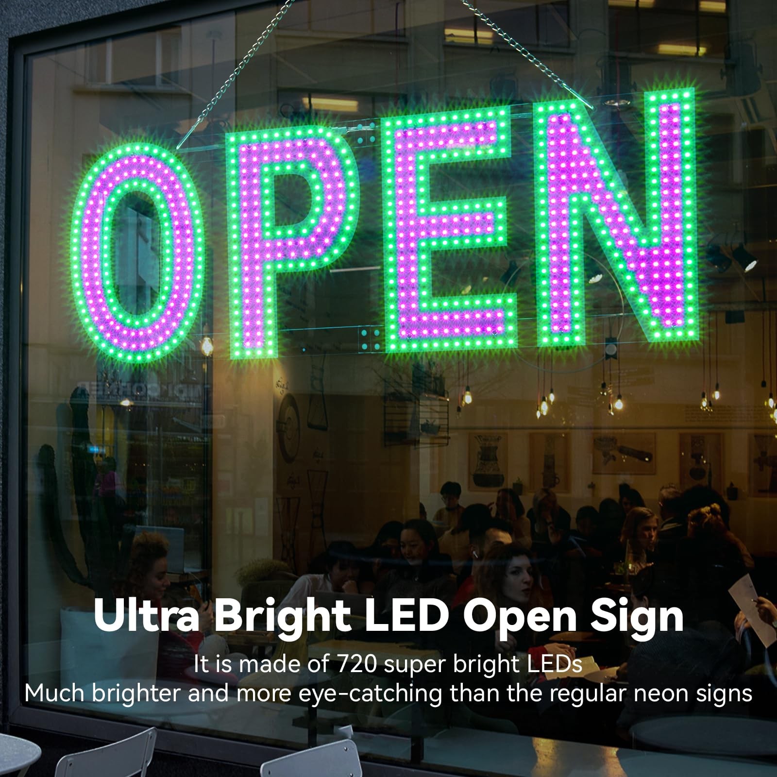 Large LED Open Signs for Business Super Bright – 30×10 in 30″x10″, Pink&Green