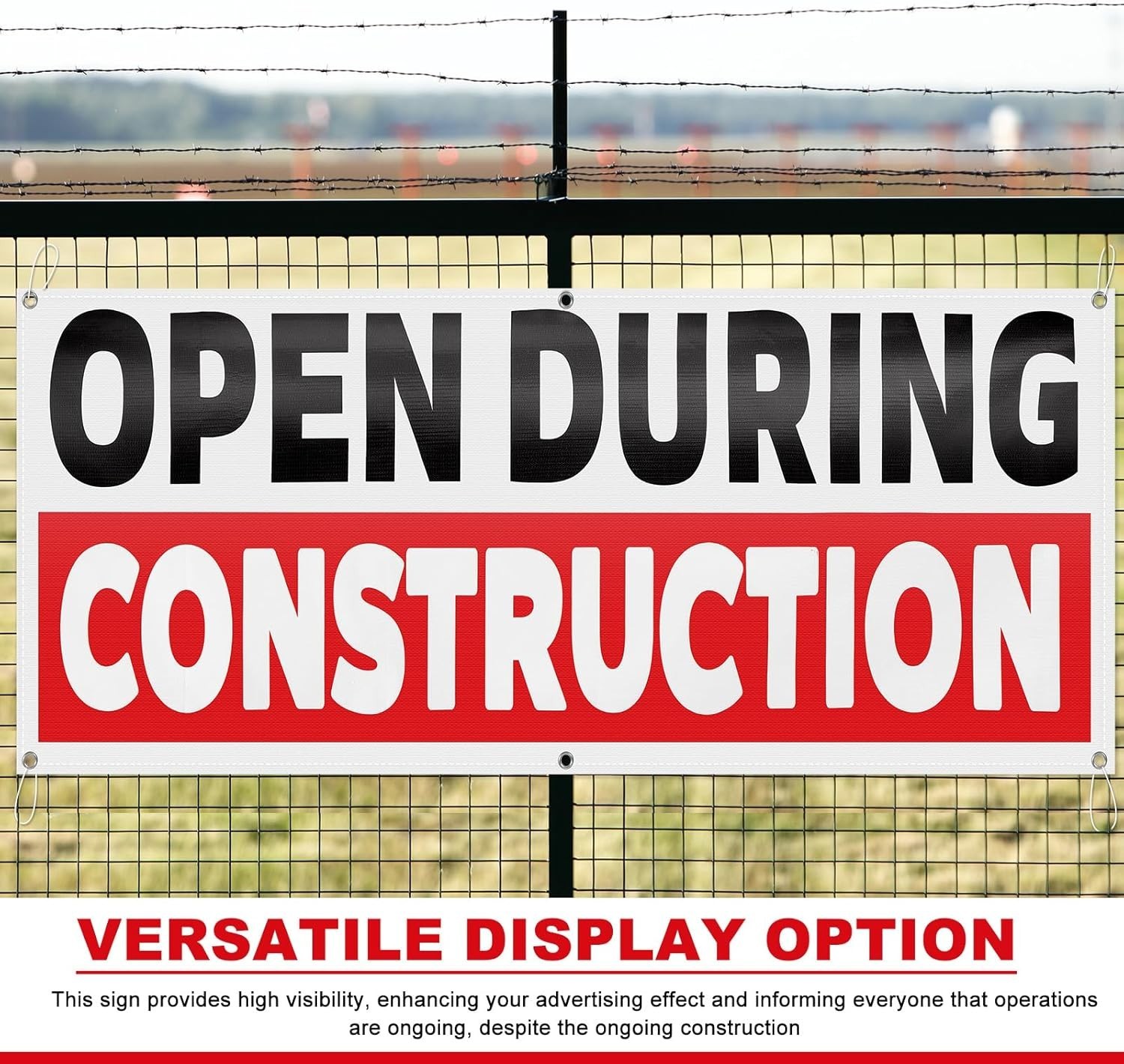 18 x 48 Inches Open During Construction Vinyl Banner Sign for Business Indust…