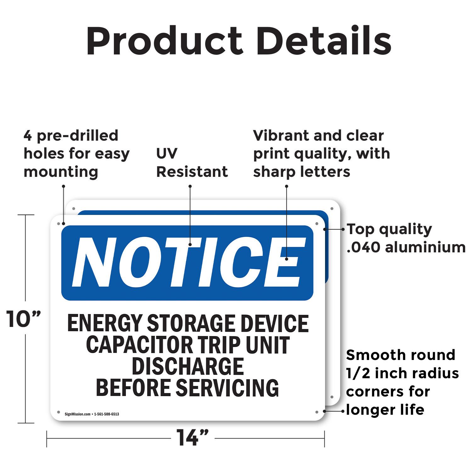 (2 Pack) Energy Storage Device Capacitor Trip Unit OSHA Notice Sign Decal Metal