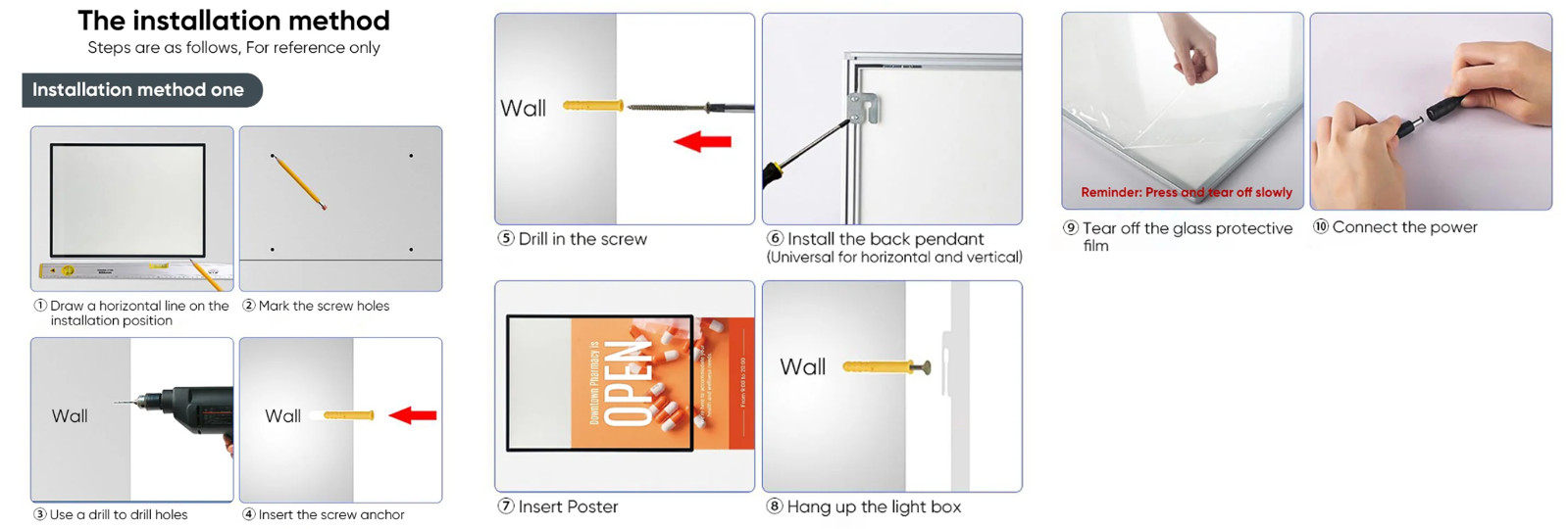24×34” A1 Ultra Thin LED Light Box Poster Frame Backlit Wall Mount For Signage